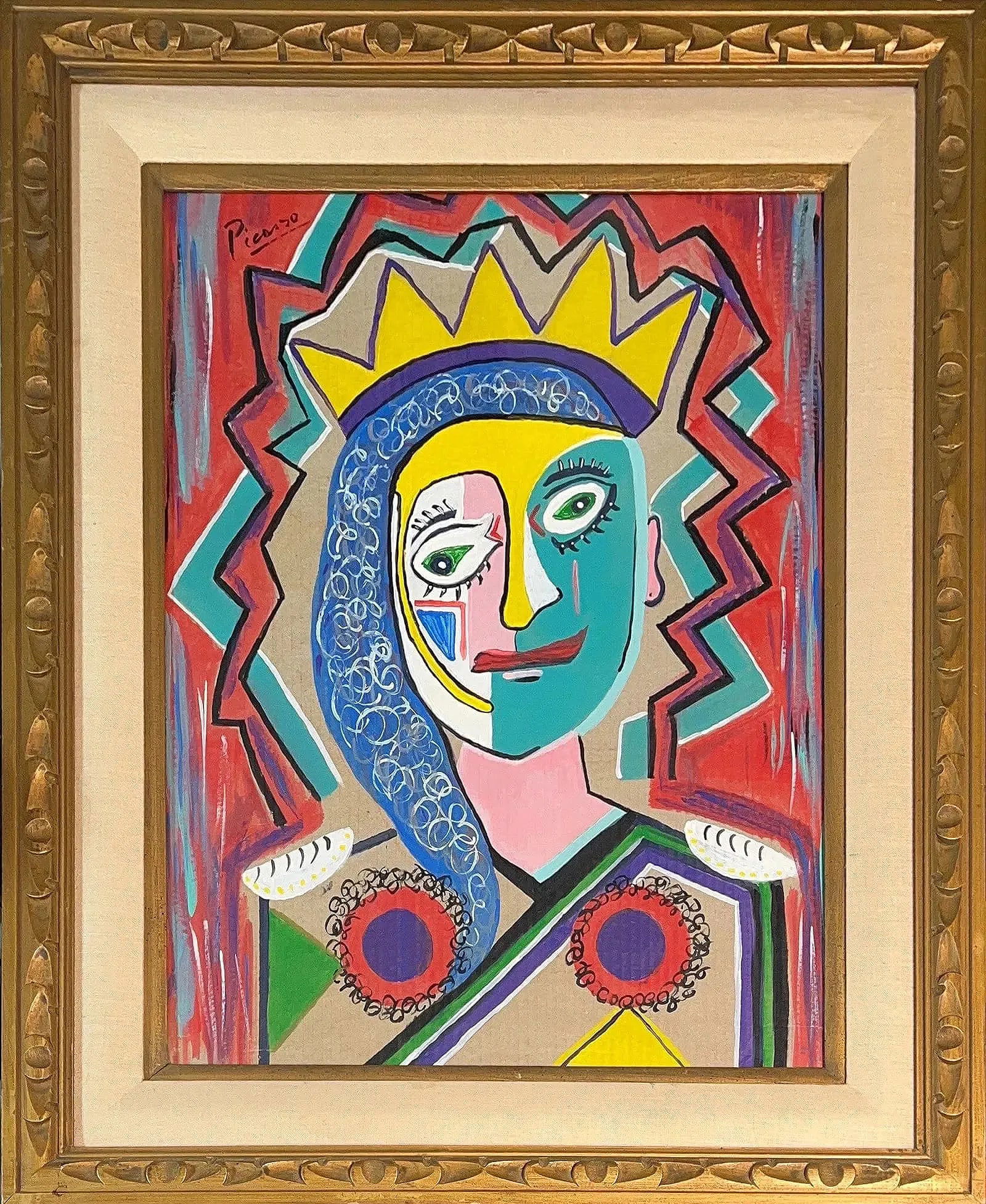 Pablo Picasso, Mix-Media/Oil on Artist Card Board, Spanish (1881 - 1973): KEYWORDS: Cubism, Abstract art, Modernism, Surrealism, Expressionism, Geometric / Geometric shapes and planes, Picasso style / Picasso influenced, Avant-garde. Born: 1881 - Malaga, Spain. Died: 1973 -