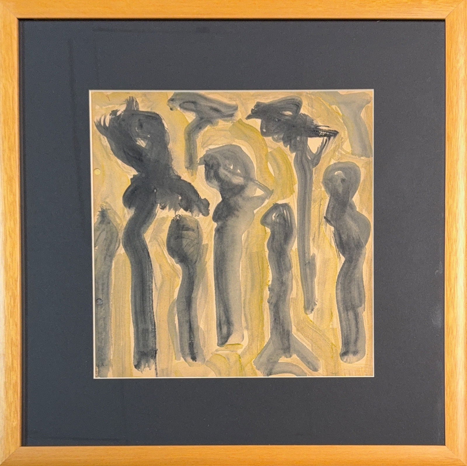 Purvis Young, Watercolor on Paper, American (1943 - 2010): KEYWORDS: Abstract, Abstract figurative, Expressionism, Abstract Expressionism, Figures (or Standing figures, Human figures), Grey and Yellow, Color palette, Brushstrokes (gestural, dynamic), Watercol