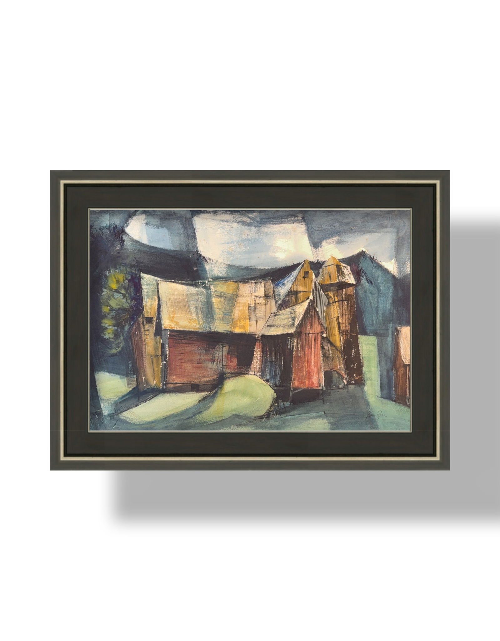 John Piper, Watercolor on Paper, English (1946 - Ongoing): KEYWORDS: Abstract / Figurative Abstraction, Landscape, Rural Scene, Barn / Silo, Watercolor / Gouache / Ink, Neo-Romanticism, Architectural Study, Dynamic / Angular (referring to the composition), Te