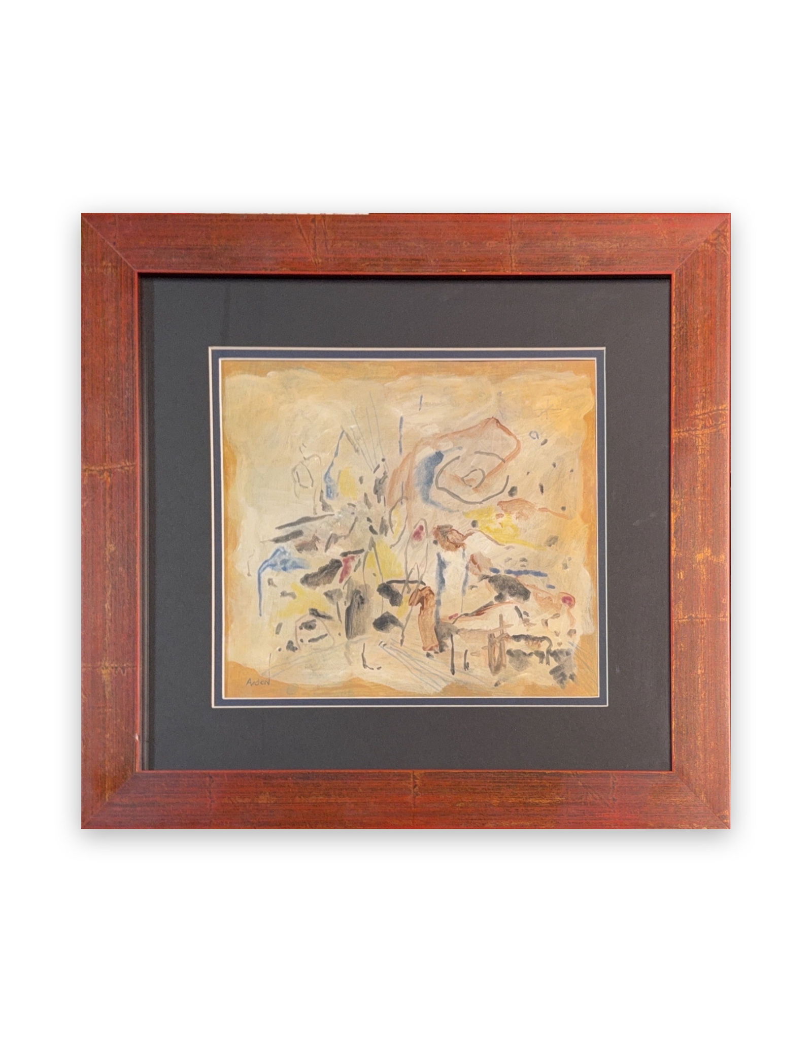 Mordecai Ardon, Watercolor/Mix-Media on Paper, Polish (1896 - 1992): KEYWORDS: Abstract painting, Expressionist style, Spontaneous, Intuitive application, Mixed-Media, Elements (potential), Gestural brushwork , Visual, Elements, Neutral background, Earth tones, Color a