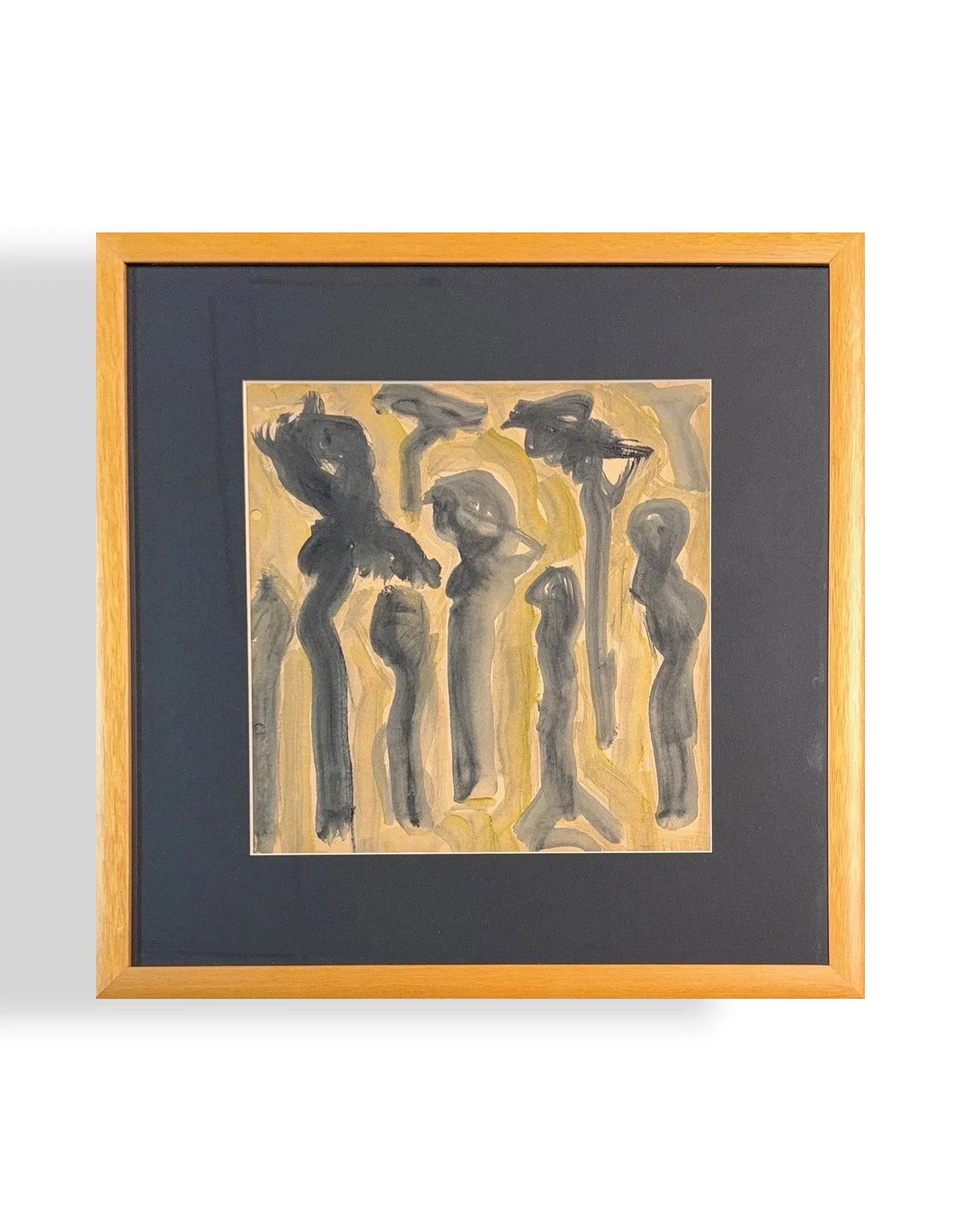Purvis Young, Watercolor on Paper, American (1943 - 2010): KEYWORDS: Abstract, Abstract figurative, Expressionism, Abstract Expressionism, Figures (or Standing figures, Human figures), Grey and Yellow, Color palette, Brushstrokes (gestural, dynamic), Watercol