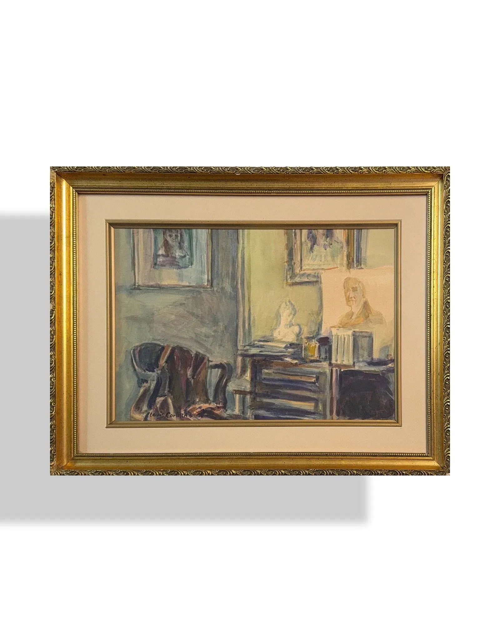 Lovis Corinth, Watercolor/Gouache on Paper, German (1858 - 1925): KEYWORDS: German, Watercolor, Gouache, Paper, Furniture, Books, Statue, Wall Paintings, Painting, Studio. Born: 1858 - Tapiau, Germany. Died: 1925 - Amsterdam, Holland. Known for: Portrait, figure, la