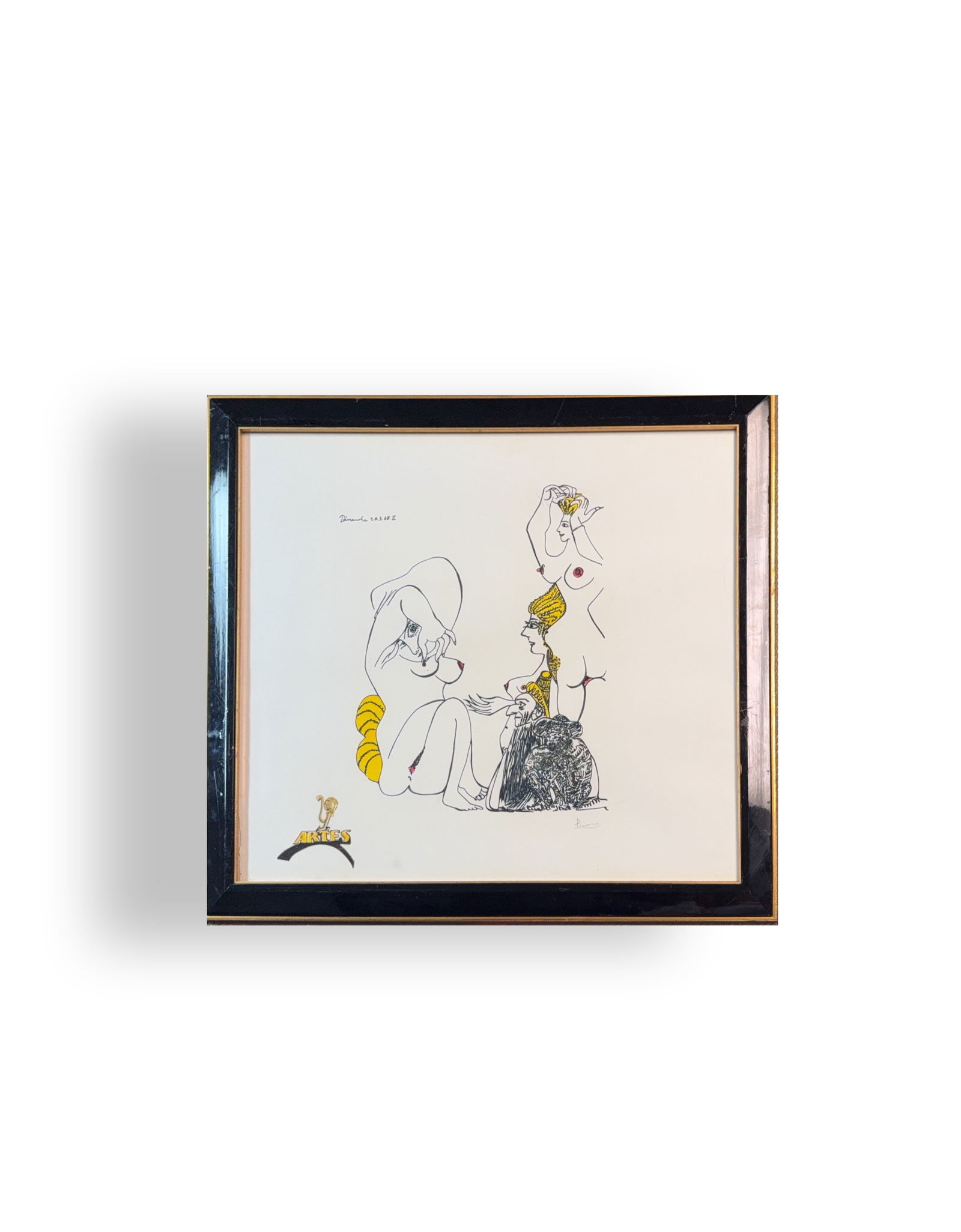 Pablo Picasso, Etchings/Aquatint, Spanish (1881 - 1973): KEYWORDS: Suite 347 series, Erotic, Women, Figurative art, Limited edition, Dimanche 24.3.68, ARTES logo. Born: 1881 - Malaga, Spain. Died: 1973 - Mougins, France. Known for: Cubist painting and print