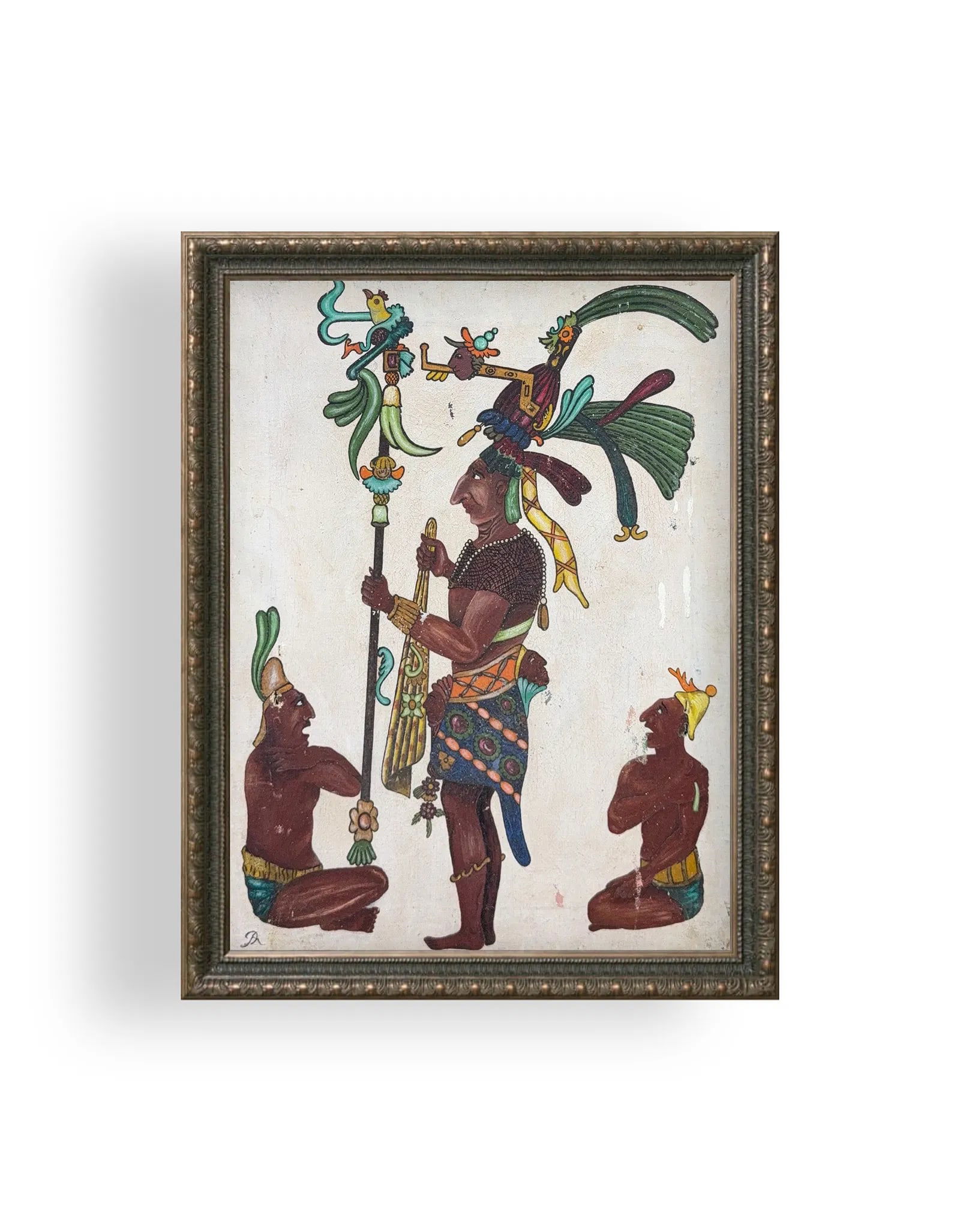 Diego Rivera, Oil on Canvas, Mexica (Native Indian Tribe) (1886 - 1957): KEYWORDS: Mesoamerican, Indigenous, Trivial, Codex, Warrior, Figurative, Ceremonial, Feathered, Hieroglyphs. Born: 1886 - Guanajuato, Mexico. Died: 1957 - Mexico City, Mexico. Known for: Social realis