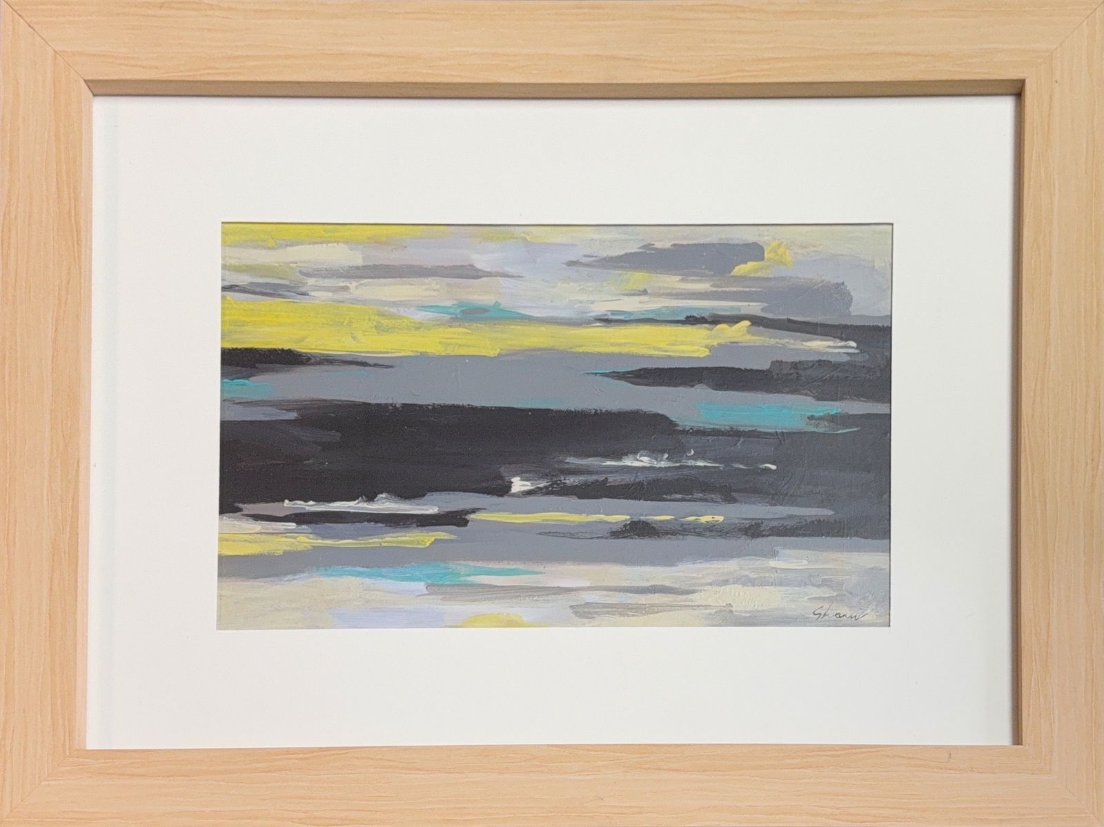 Charles Green Shaw, Mix-Media on Board, American (1892 - 1974): KEYWORDS: Abstract painting, Abstract landscape, Modern art, Expressionism, Expressionistic, Turquoise accents, Horizontal brushstrokes, Textured (appearance), Layered composition, Sky, Clouds, Seasca