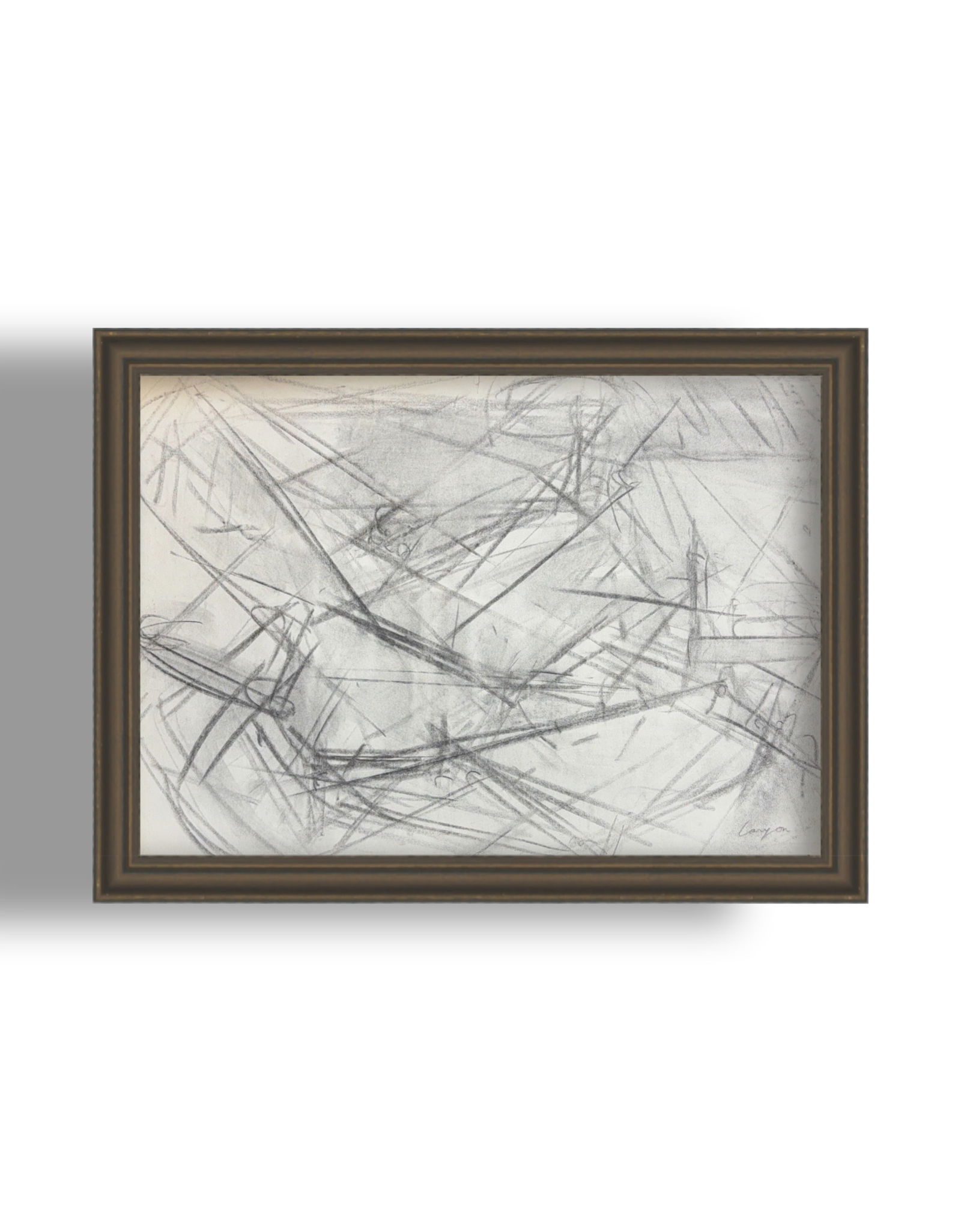 Peter Lanyon, Charcol on Paper, Cornish (1918 - 1964): KEYWORDS: Abstract, Charcoal, Sketch, Drawing, Intersecting lines, Dynamic, Movement, Gesture, Composition, Monochrome. Born: 1918 - St. Ives, Cornwall. Died: 1964 - Taunton, England. Known for: Abstr