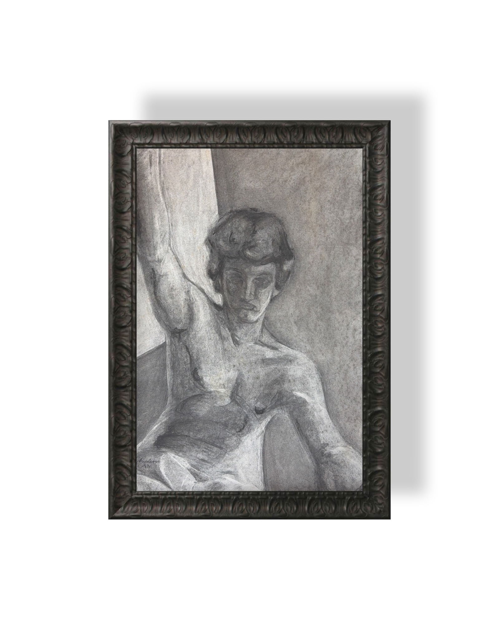 Frank Helmut Auerbach, Charcol on Paper, German (1931 - 2024): KEYWORDS: Drawing, Charcoal, Nude figure, Male, Academic style, Study, Dynamic pose, Anatomy, Expressionism (style clue), Monochrome. Born: 1931 - Berlin, Germany. Died: 2024 - London, England. Known