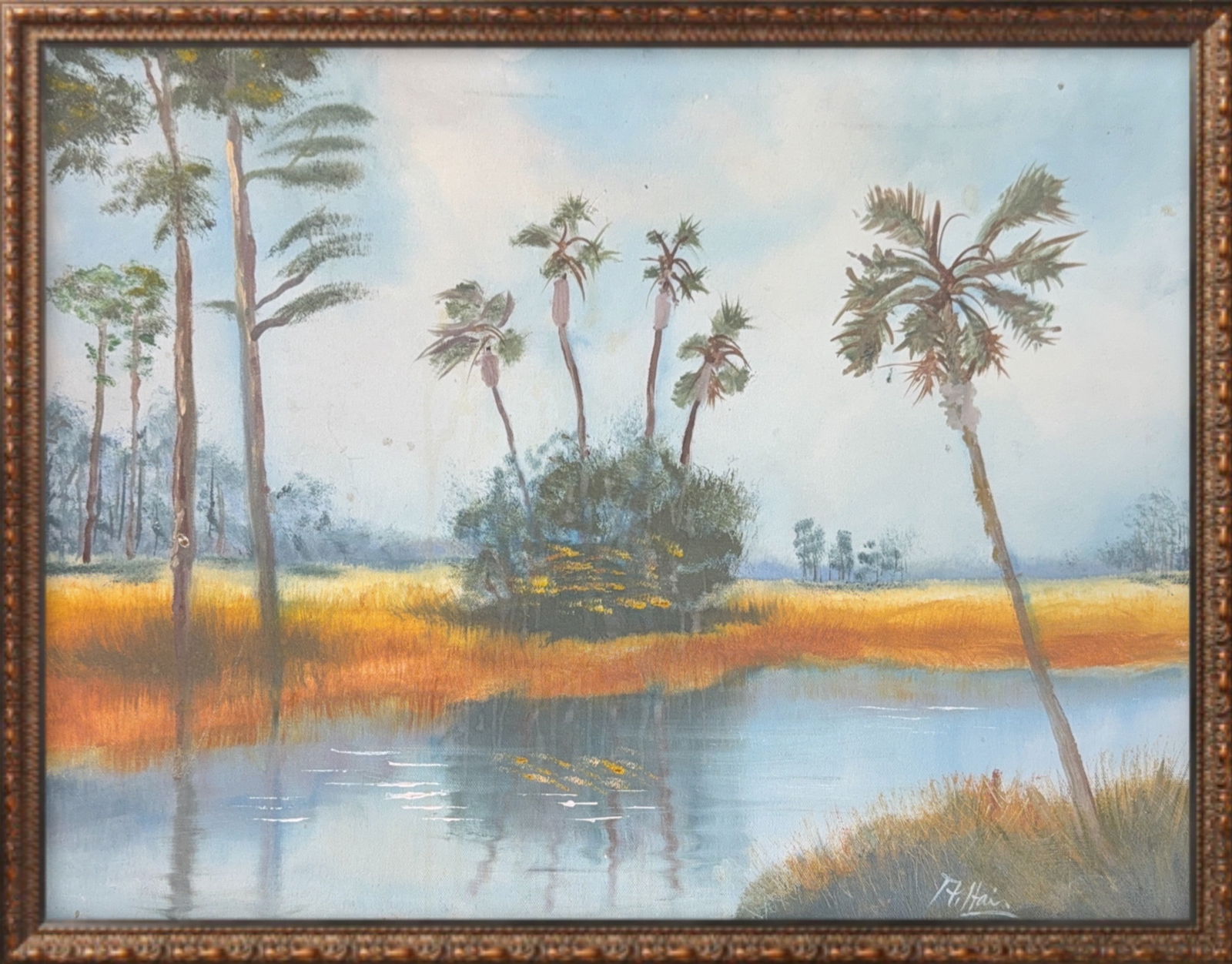 Alfred Hair, Oil on Canvas, African-American (1941 - 1970) In the Style and Manner of Artist: KEYWORDS: Alfred Hair (1941-1970) along with Harold Newton, is considered to be the original "Highwaymen" painter. The Highwaymen were a group of young African-American painters in the Fort Pierce, Fl