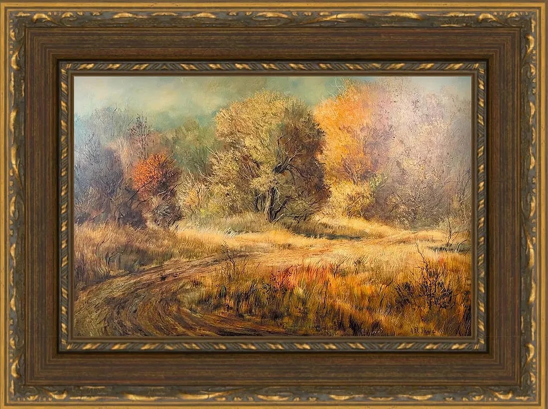 Adolph Robert Shulz, Oil on Hardboard, American (1869 - 1963): KEYWORDS: Autumn / Fall, Landscape, Oil Painting / Acrylic, Painting, Impressionism / Impressionistic, Vibrant Color Palette, Earth Tones / Warm Colors, Rural / Woodland Path, Nature / Outdoors, Textu