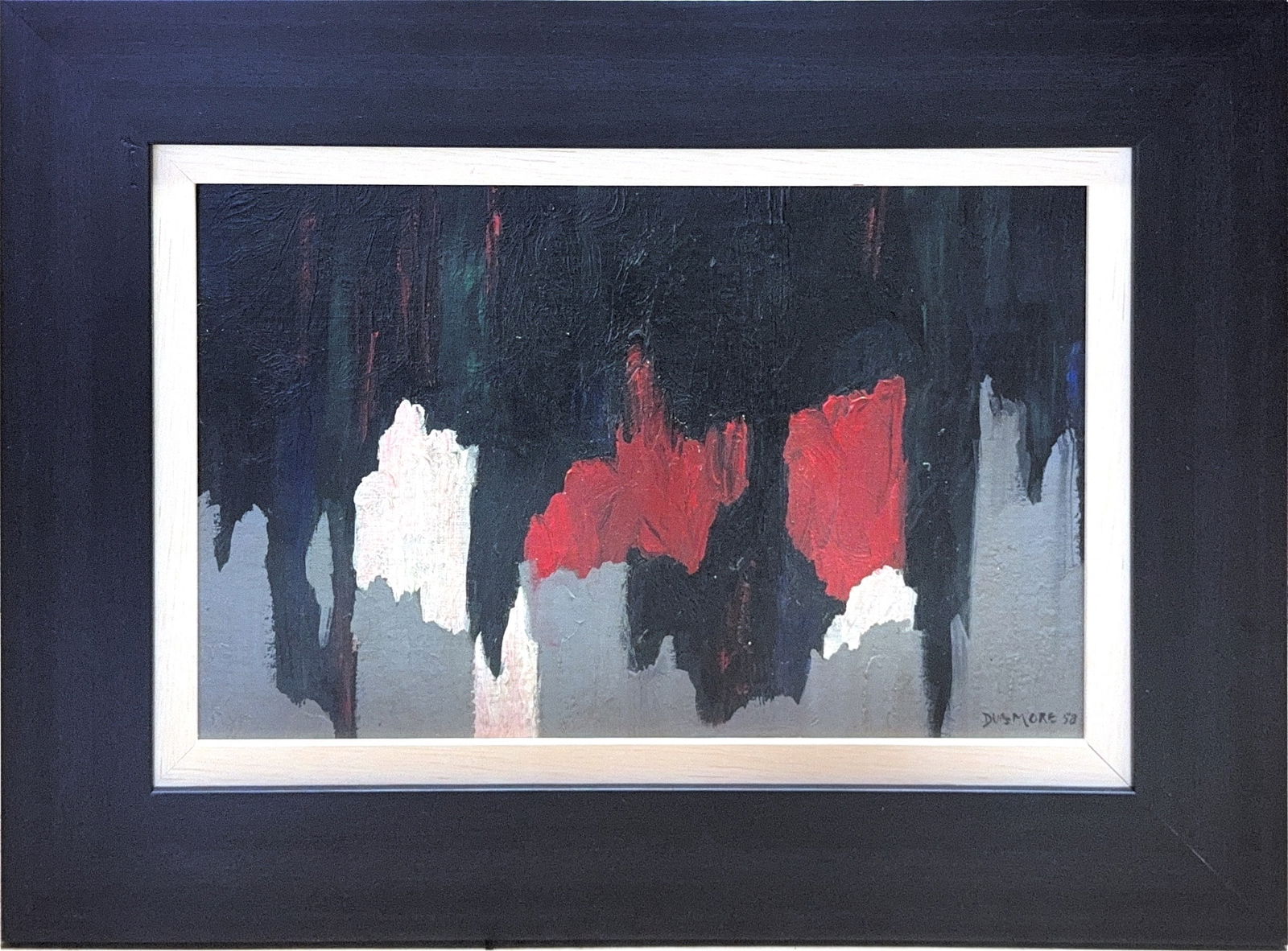 Edward Dugmore, Oil on Artist Hardboard, American (1915 - 1996): KEYWORDS: Abstract Expressionism, Color Field, Modernism, Impasto, Jagged, Textured, Gestural, Composition, Polychromatic, Layered. An abstract expressionist painter and teacher, Edward Dugmore was bo