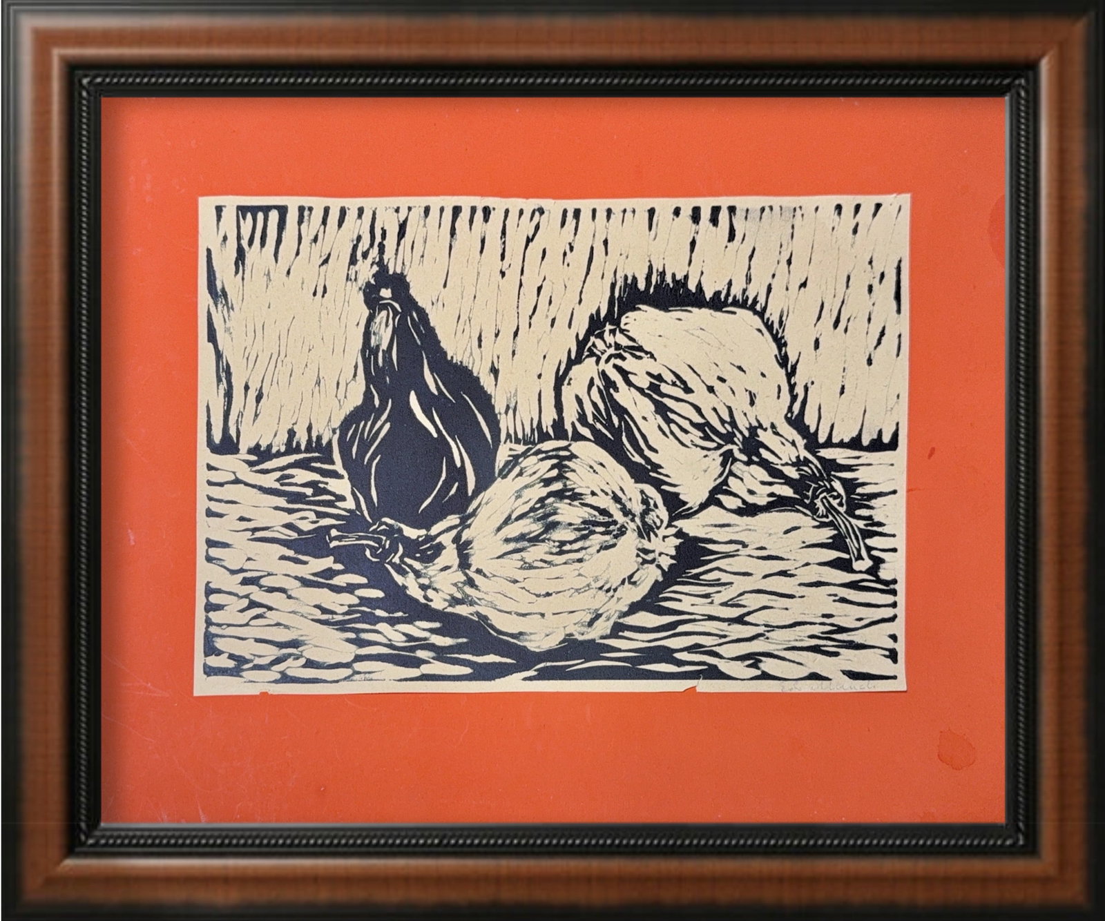 Edvard Munch, Woodcut on Paper, Norwegian (1863 - 1944): KEYWORDS: Woodcut, Relief Printing Technique, Still life, Onions, Visual subject, Relief print, High contrast, Artistic style, Graphic art, Modernism, Hand-pulled print. Edvard Munch was born in a