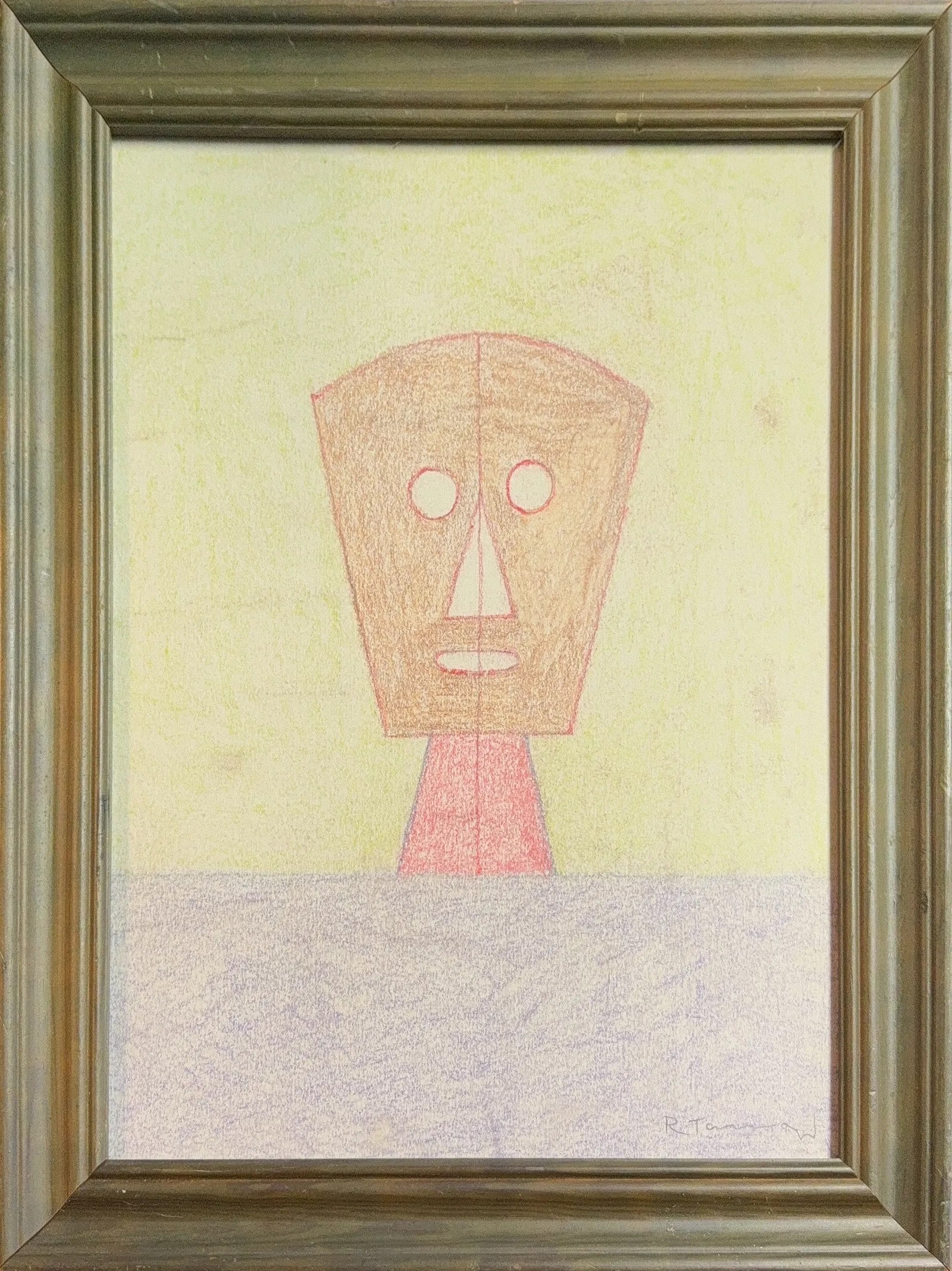 Rufino Tamayo, Pastel/Crayon/Mix-Media on Paper, Mexican (1899 - 1991): KEYWORDS: Minimalist Abstraction, Primitivism (influence of pre-Columbian art), Mask-like form, Textural quality, Pastel palette, Geometric features, Etching and aquatint, Mixografia (technique Tamayo