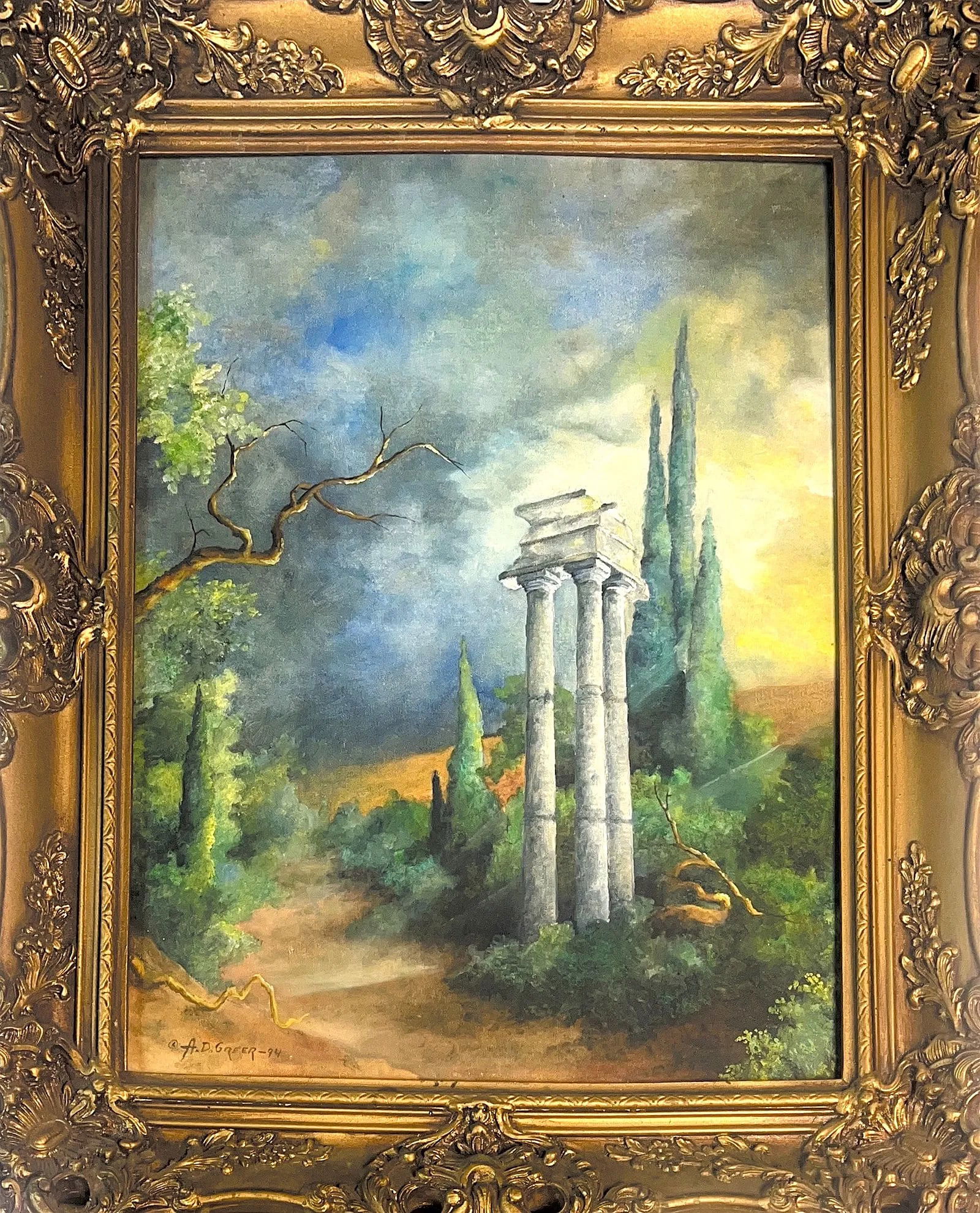 A D Greer, Oil on Canvas Pannel, American Painter (1904 - 1998): Born: 1904 - Oklahoma Territory. Died: 1998 - Austin, Texas. Known for: Luminous landscape, still life and figure painting, illustration. Name variants: Aubrey Dale Greer. An artist, poet, lecturer, a