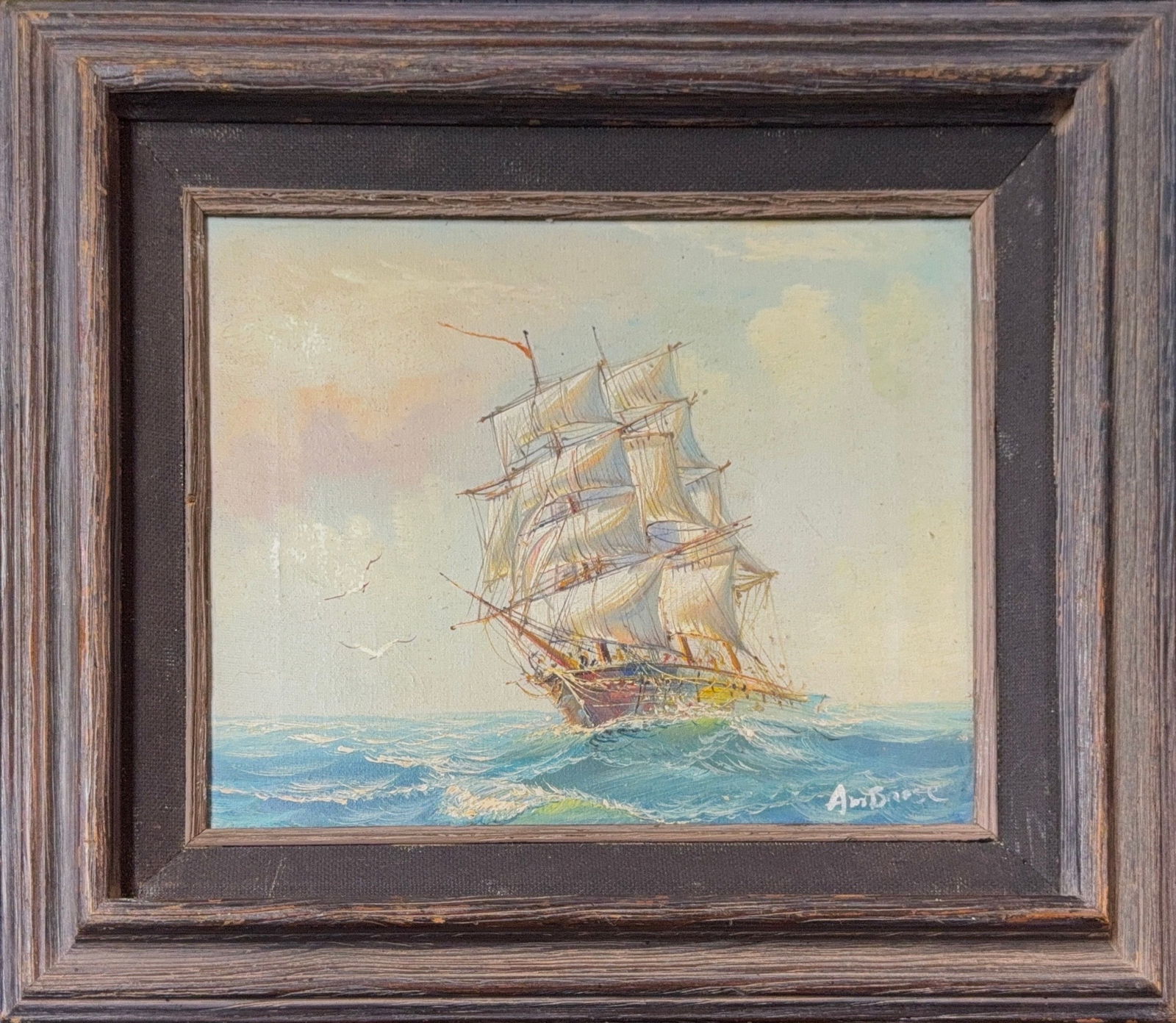 John Ambrose, Oil on Canvas, (1931 - 2010): John Ambrose was a British artist who was known for his marine and ship paintings. He was born in 1931 in Brierley Hill, England, and was educated locally. He had an ability to paint and draw from an