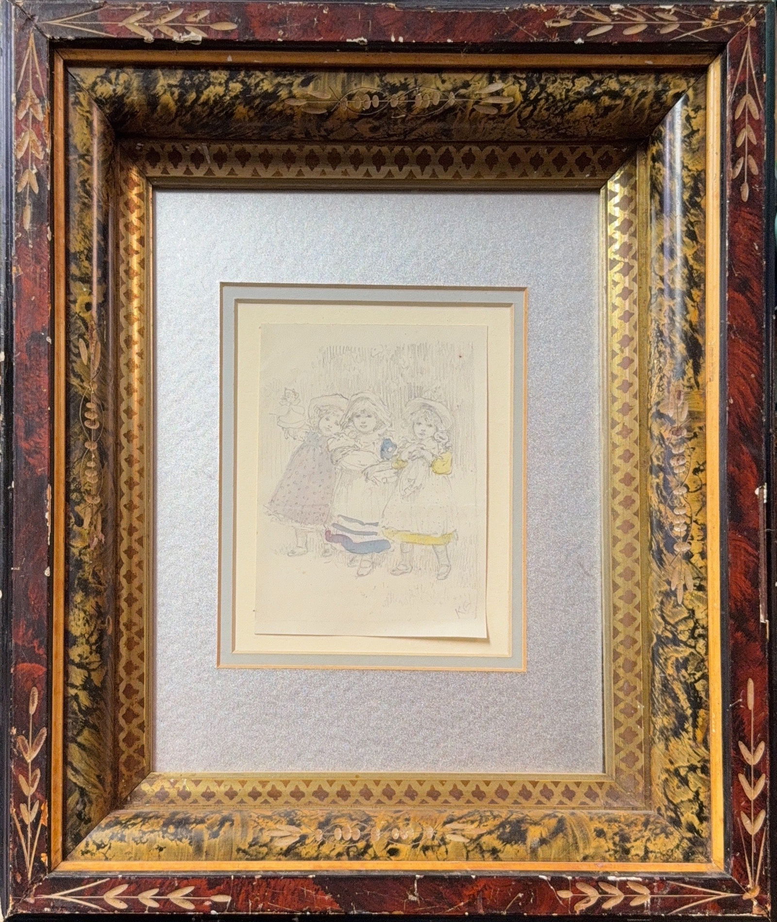 Kate Greenaway, Watercolor on Paper (1846-1901): The essence of Victorian childhood is exhibited in the idealized children of Catherine Greenaway's work. Her dreamy little figures seem almost melancholy as they prance through the English countryside