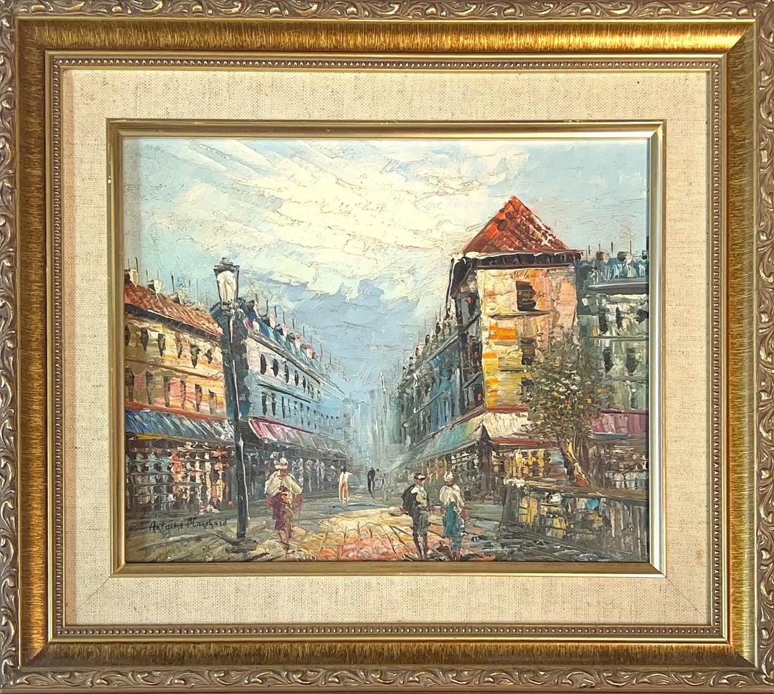 Antoine Blanchard, Oil on Board, French (1910 ? 1988): Born: 1910 - Loire Valley, France. Died:1988 - Paris, France. Known for: Parisien street scene painting-upper class genre. Antoine Blanchard is the pseudonym under which the French painter Marcel Mass