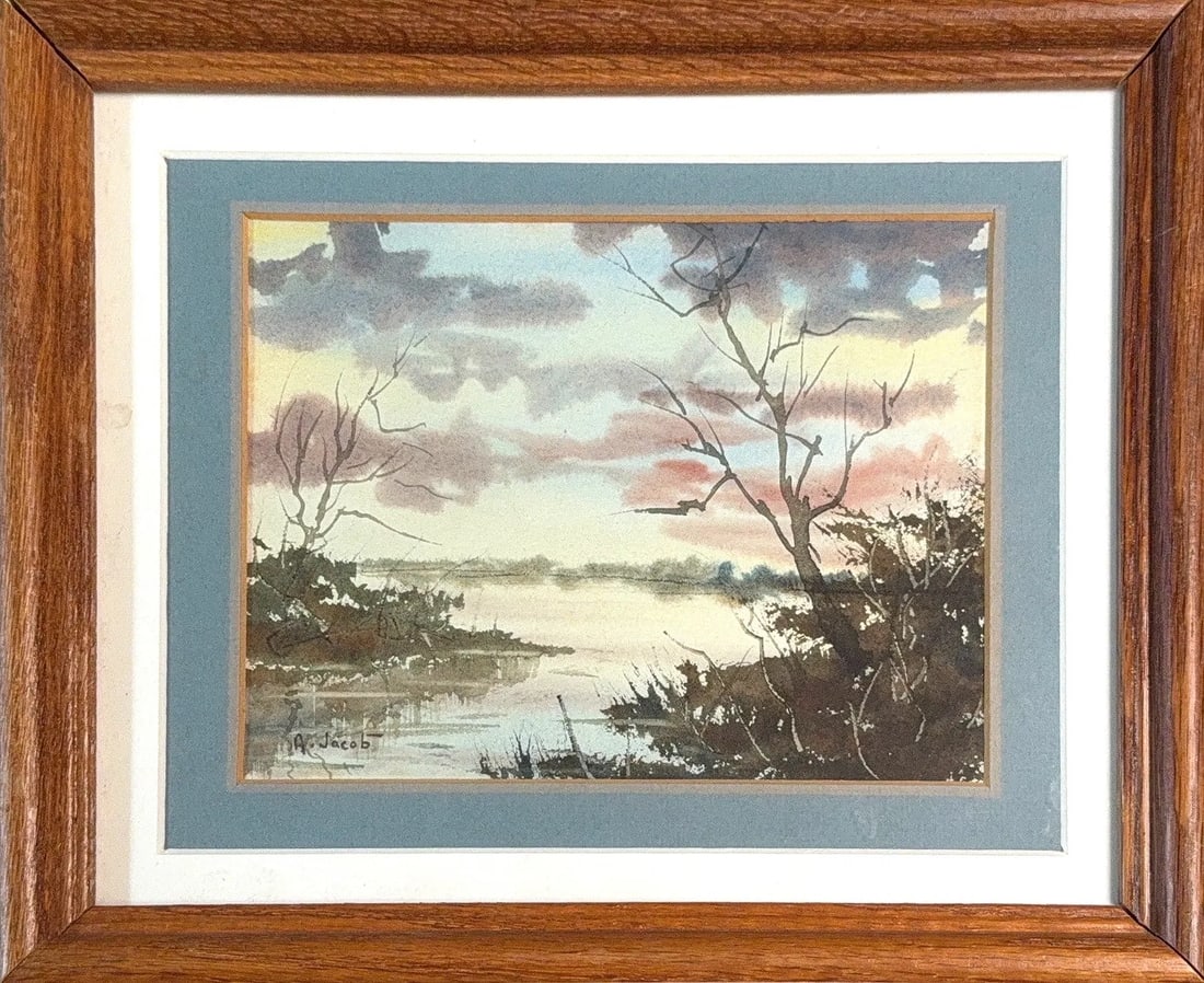 Alexandre Louis Jacob, Watercolor on Paper, French (1876 - 1972): Born: 1876 - Paris, France. Died: 1972 - Paris, France. Known for: Atmospheric waterscapes and landscapes, still life. Parisien born, Alexandre Jacob was a painter of landscapes, waterscapes and still