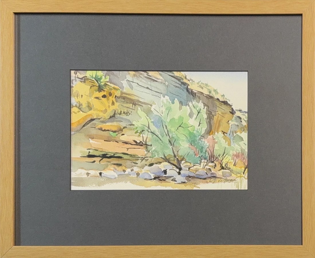 Wilfrid De Glehn, Watercolor on Paper, English (1870 - 1951): KEYWORDS: Antique, Custom Frame, Watercolor, English, Land, Dessert, Vegetation. Born: 1870 - Sydenham, London, England. Died: 1951 - Stratford Tony, Wiltshire, England. Known for: Easel and mural pai