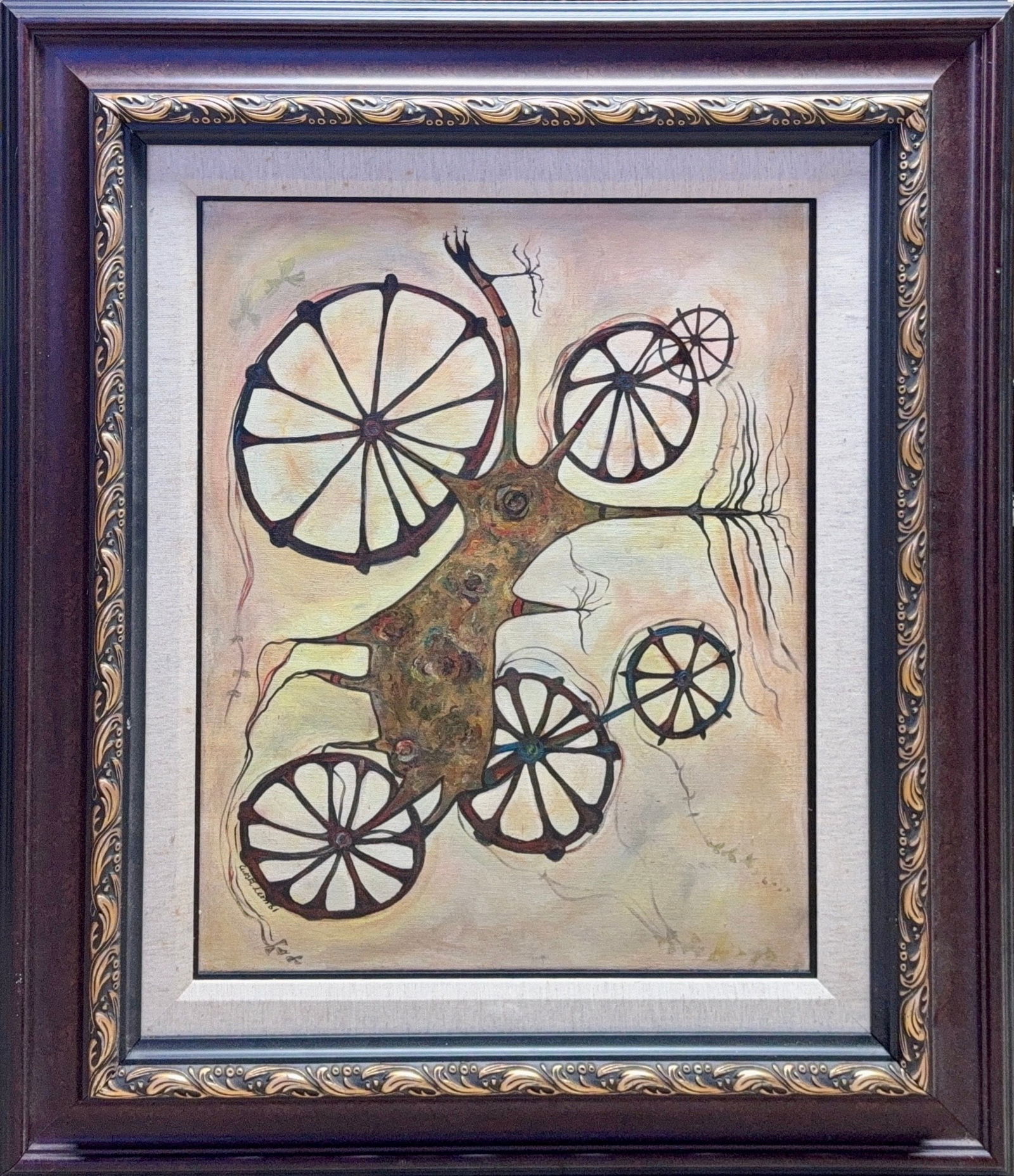 Angel Acosta Leon, 1932 Cuba - 1964 At Sea Atlantic Ocean: This artwork is an oil painting titled "Carretilla" (Wheelbarrow) by the Cuban surrealist artist Angel Acosta Le?n, painted around 1961. Known for: Abstraction figurative, landscape painting. ?ngel Ac