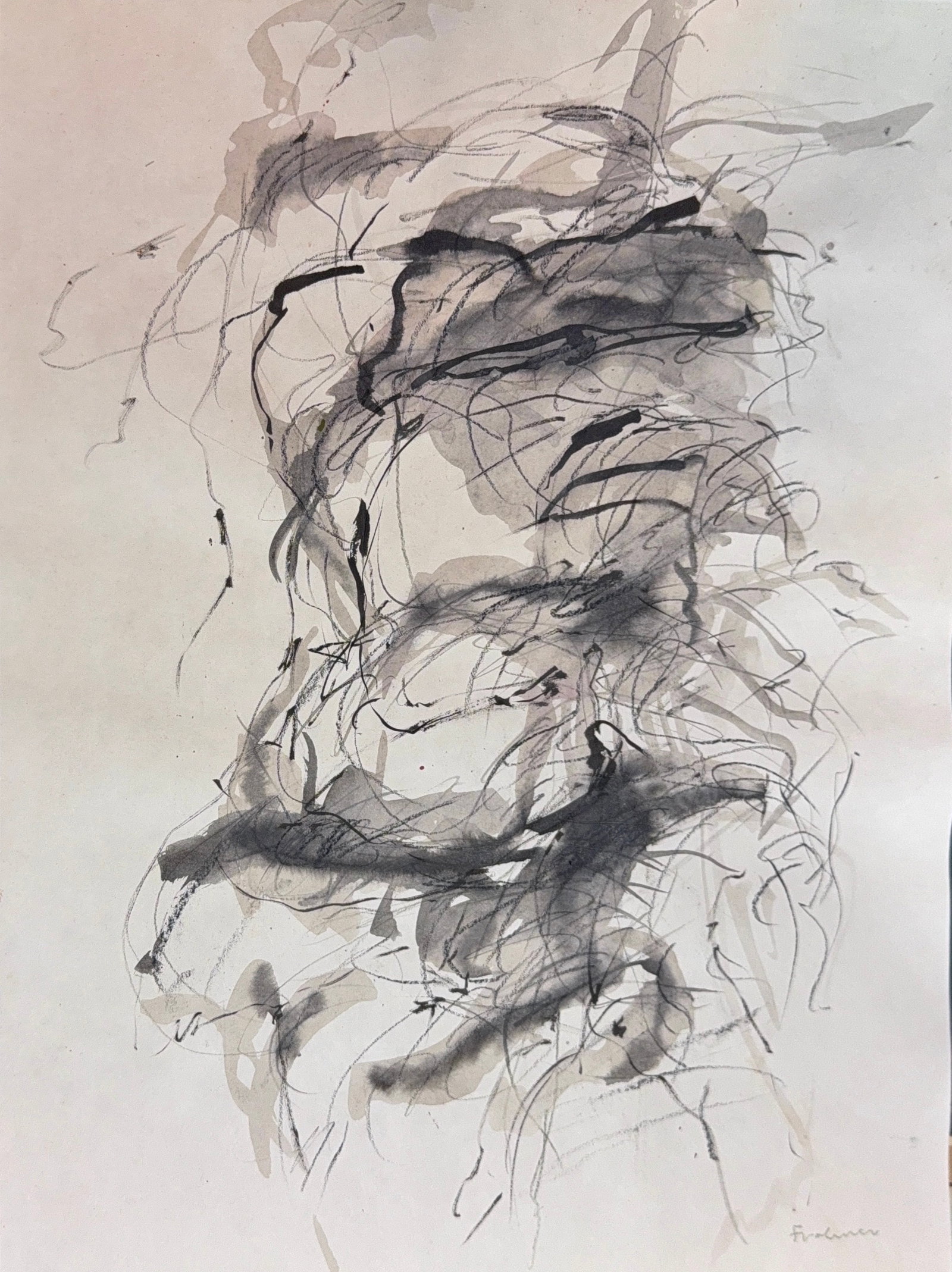 Adolf Frohner, Gouache on Paper, Austrian (1934 - 2007): KEYWORDS: Strokes, monochromatic, rhythmic, gestural, energetic. Adolf Frohner (1934–2007) was a pivotal figure in Austrian post-war modernism, best known as a co-founder of the radical Viennese Act