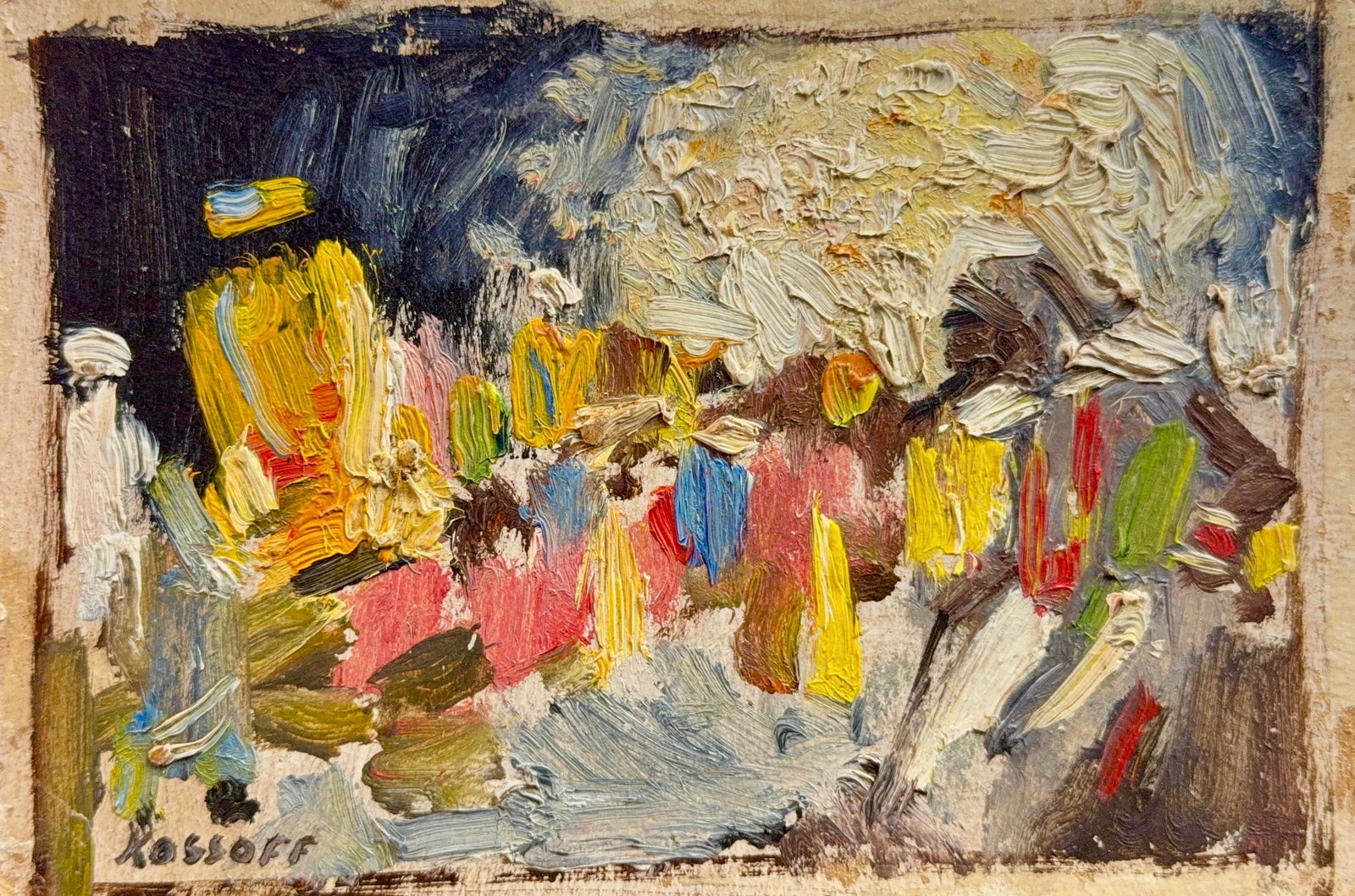 Leon Kossoff, Oil on Cardboard, England (1926-2019), ‘The City’: Artist, Year, Title: Leon Kossoff (1926-2019), ‘The City’. Origin: England. Medium: Oil on cardboard. Dimensions: 5.5” x 8”. Condition: Good overall. Additional Information: Signed low