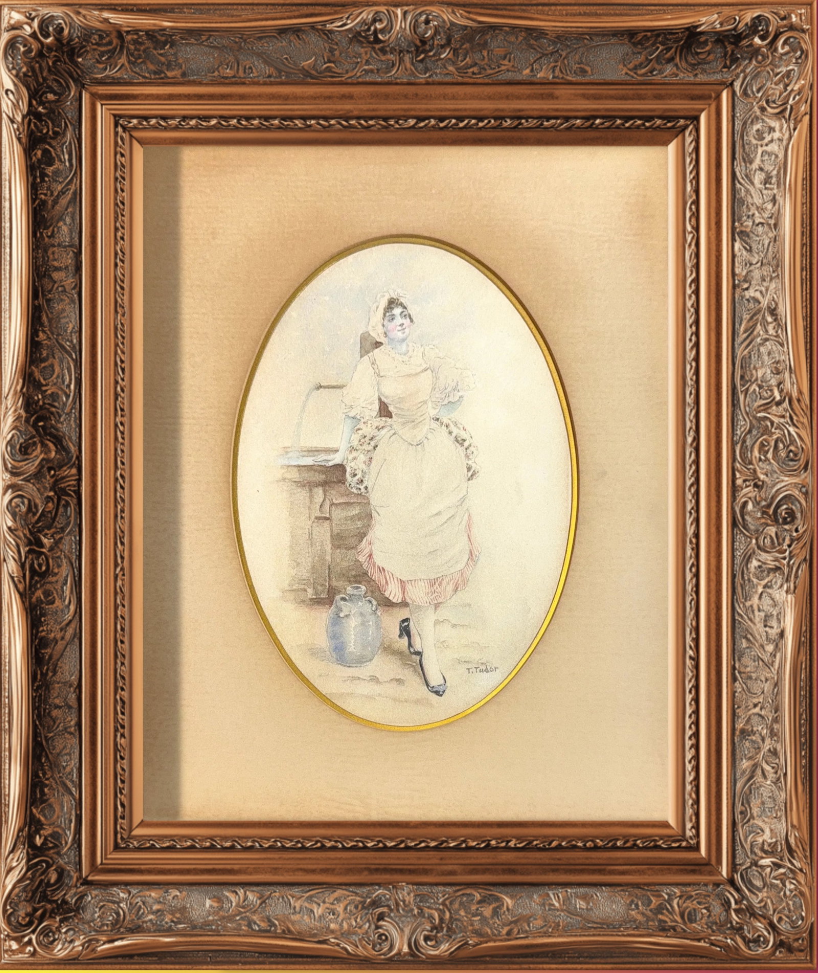 Tasha Tudor, Watercolor on Cardboard, American (1915 - 2008): Artist, Year, Title: Tasha Tudor (1915 - 2008). Origin: American. Medium: Watercolor on Paper. Dimensions: 11" x 8". Condition: Good Overall Condition. Additional Information: Signed lower right 'T.Tu