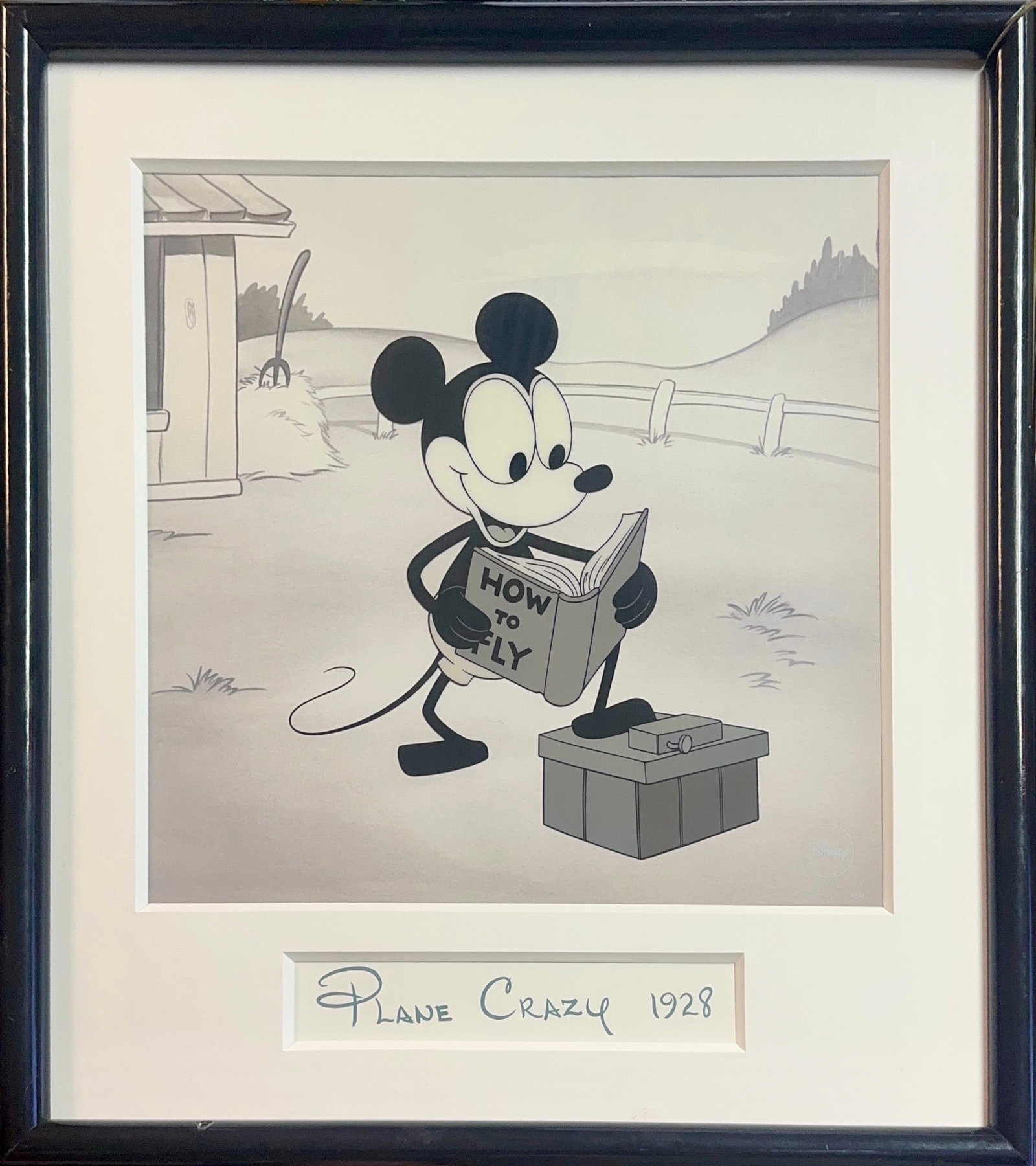 Plane Crazy 1928, Original Walt Disney Studios Limited Edition Sericel: Plane Crazy 1928, Pilot Mickey. Medium: Walt Disney Studios Limited Edition Sericel. Dimensions: 9.5” x 10”. 15” x 14”. Condition: Good overall. Additional Information: The Dis