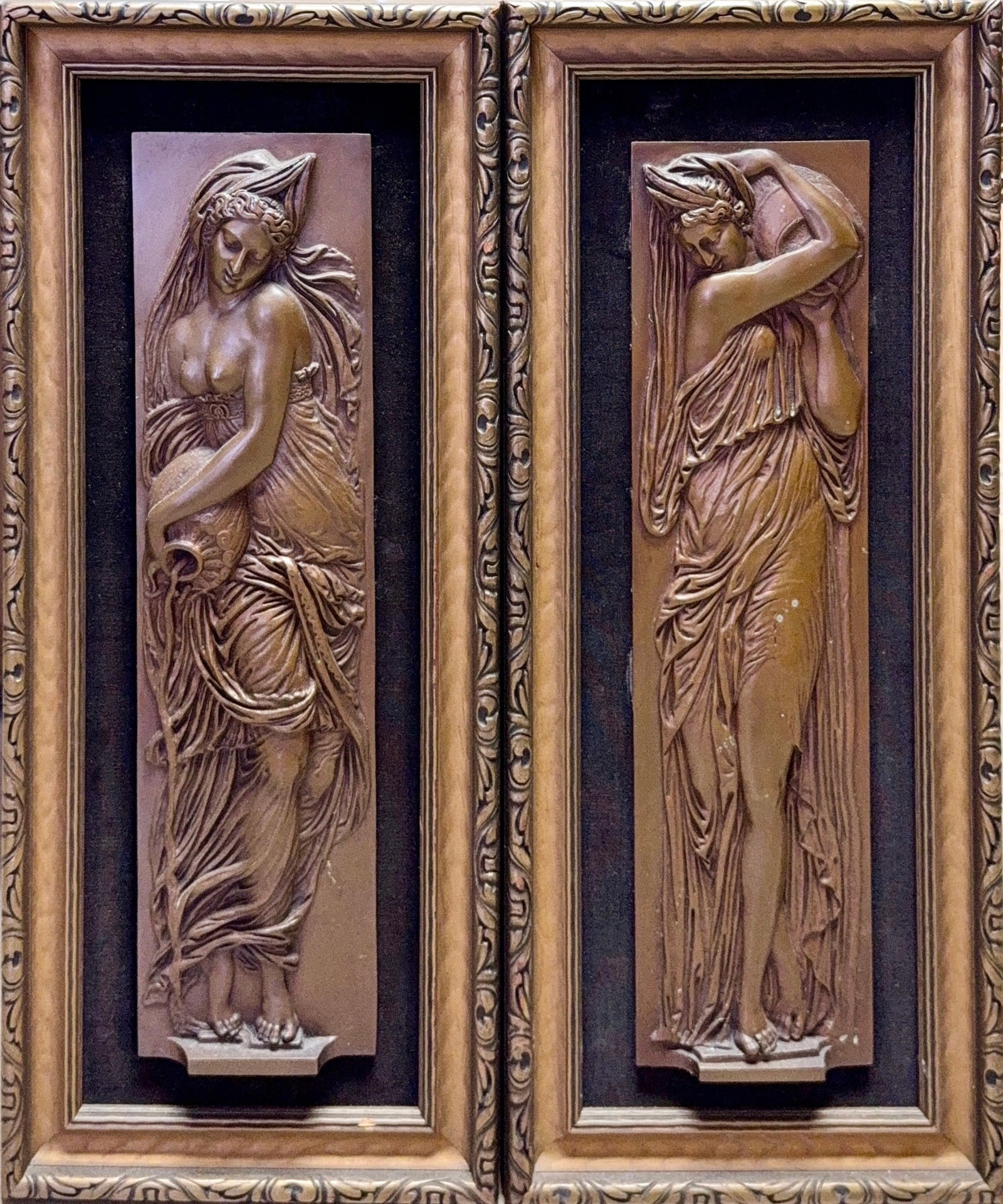 Ferdinand Barbedienne, Antique Barbadian Bronze Plaque, French (1810 - 1892) Matching Pair: Title: ? Mythological Water Nymph. Maker, Dates, Origin: ? Ferdinand Barbedienne, 1810 - 1892, French. Medium: ?Bronze. Dimensions: ? 18” x 4.5''; 22.5” x 9.5”. Condition: ? Good con