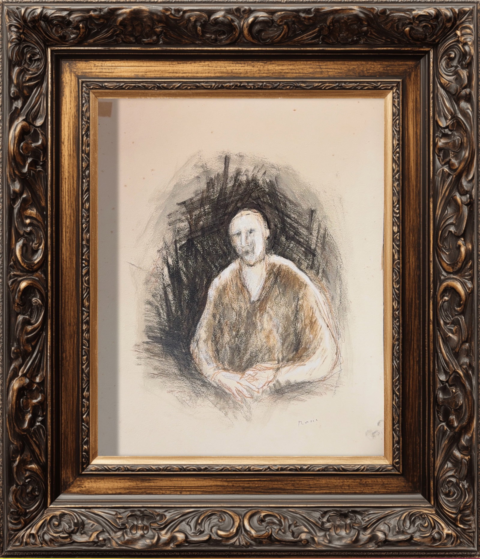 Zoran Antonio Music, Mix-Media on Cardboard, Slovenian (1909-2005) 'Self Portrait' (1 of 9)