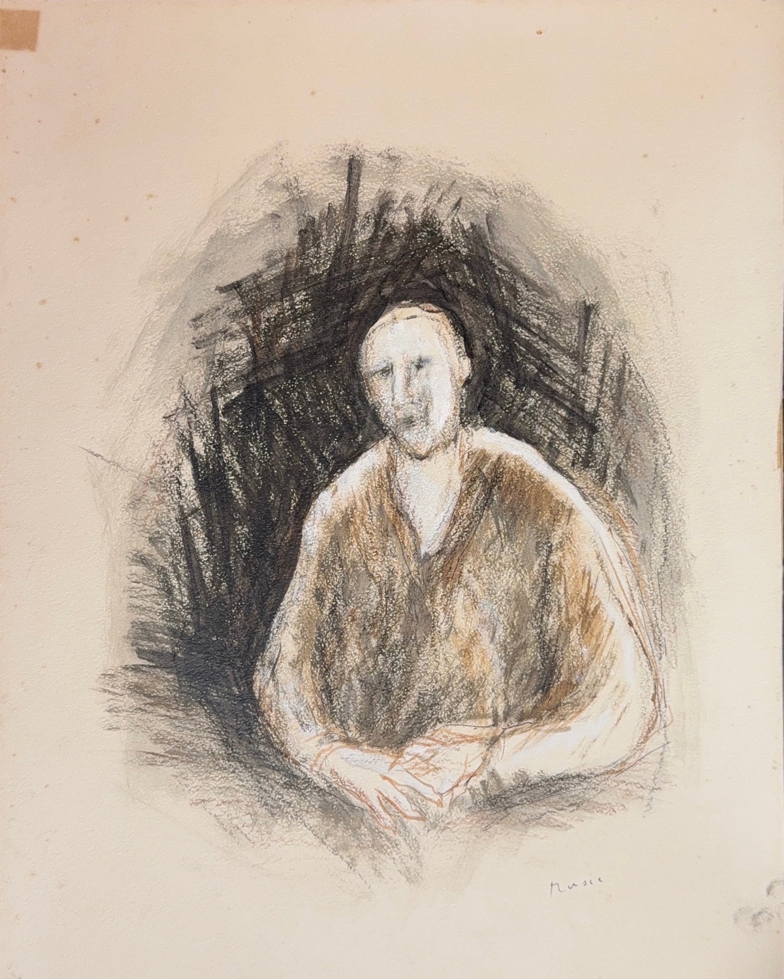 Zoran Antonio Music, Mix-Media on Cardboard, Slovenian (1909-2005) 'Self Portrait': Artist, Year, Title: Zoran Antonio Music (1909 - 2005). Origin: Slovenia. Medium: Mix-Media on Cardboard. Dimensions: 14" x 11". Condition: Good Overall Condition. Additional Information: Signed lower