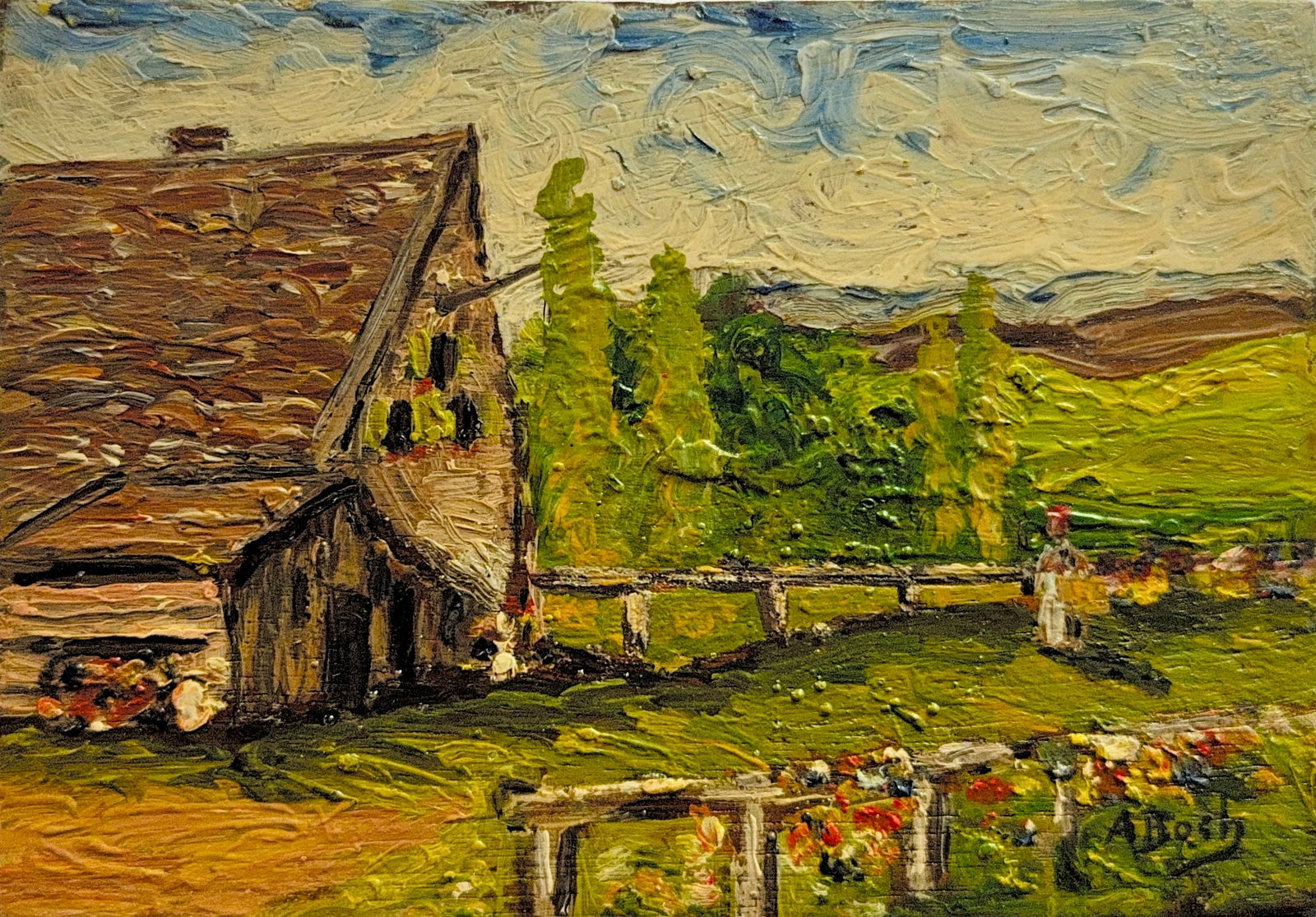 Anna Boch, Oil on Woodboard, Belgian (1848 - 1936): Artist, Year: Anna Boch (1848-1936). Origin: Belgium. Medium: Oil on woodboard. Dimensions: 4” x 5.5”. Condition: Good overall. Additional Information: Signed lower right corner. The paint