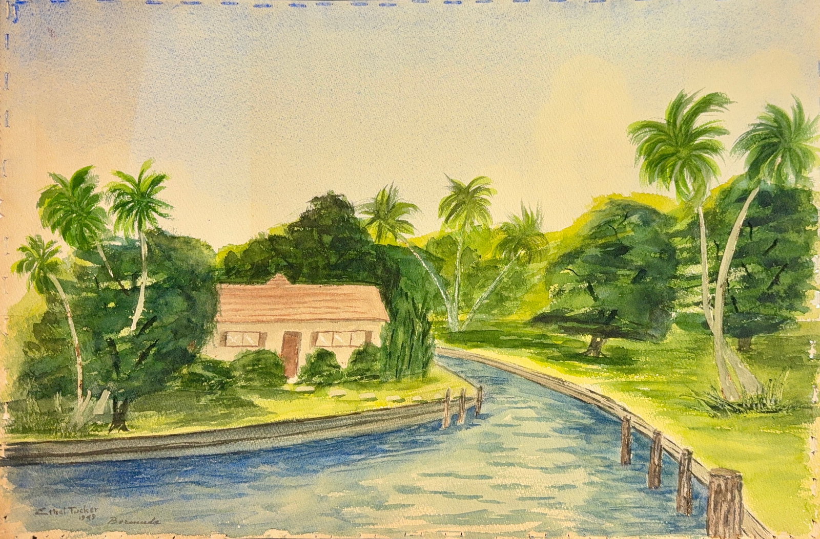 Ethel Tucker, Watercolor on Cardboard, Bermudian (1874-1962): Artist, Year: Ethel Tucker (1874 -1962). Origin: Bermudian. Medium: Watercolor on cardboard. Dimensions: 15” x 20”. Condition: Good overall. Additional Information: Signed lower left corne