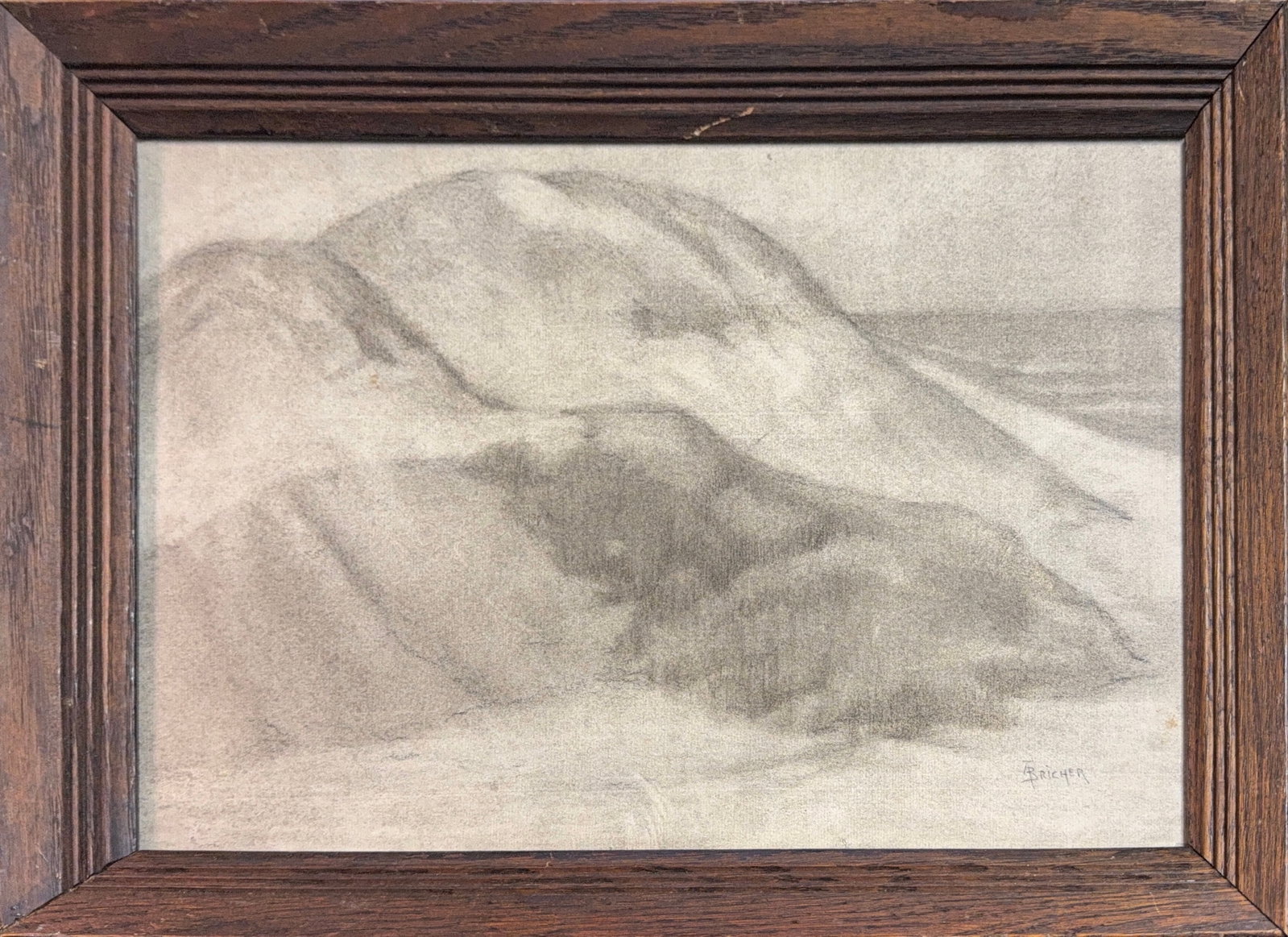 Alfred Thompson Bricher, Charcoal/Pastel on Paper, American (1837 - 1908): Artist, Year: Alfred Thompson Bricher (1837 - 1908). Origin: American. Medium: Charcoal/Pastel on Paper. Dimensions: 11.5” x 16.5”; 14.5” x 20”. Condition: Good overall. Additi