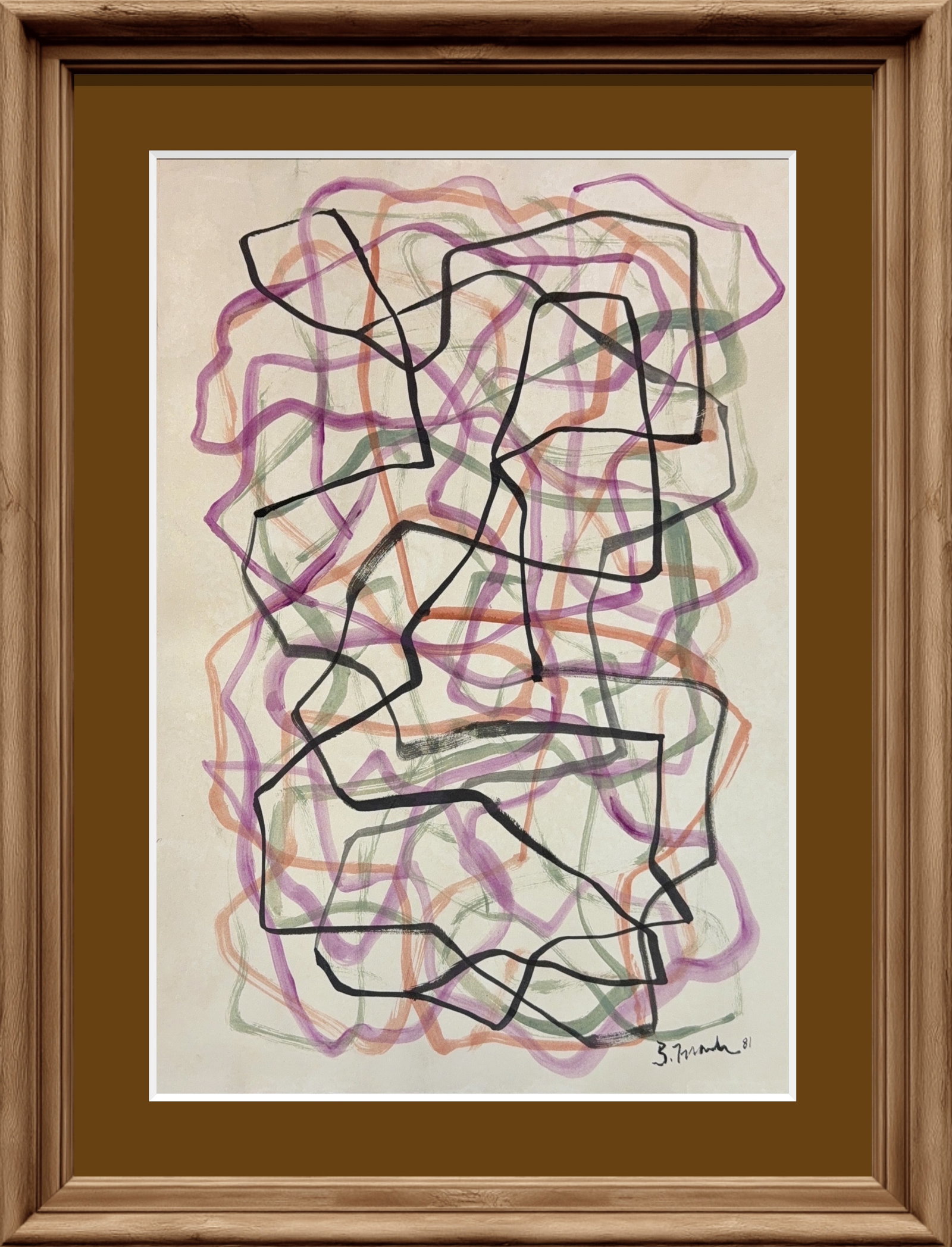 Brice Marden, Gouache/Mix-Media, American (1938-2023): Artist, Year: Brice Marden, (1938-2023). Origin: American. Medium: Gouache mix media. Dimensions: 22" x 15". Condition: Good overall. Additional Information: Signed lower right corner, dated 1981. The