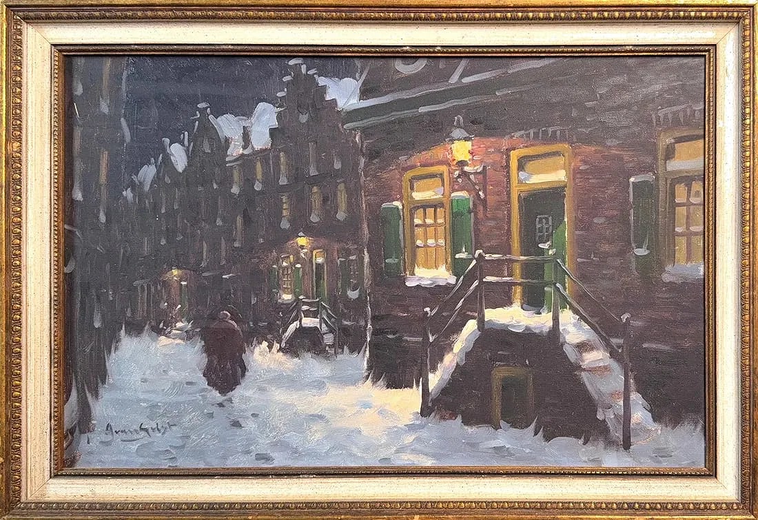 Arnout Van Gilst, Oil on Canvas, Dutch (1898 - 1982) "Heading Home": Artist, Year, Title: Arnout Van Gilst, (1898 - 1982), "Heading Home". Origin: Dutch. Medium: Oil on Canvas. Dimensions: 16? x 24''; 19? x 27?. Condition: Good overall. Additional Information: Signed l
