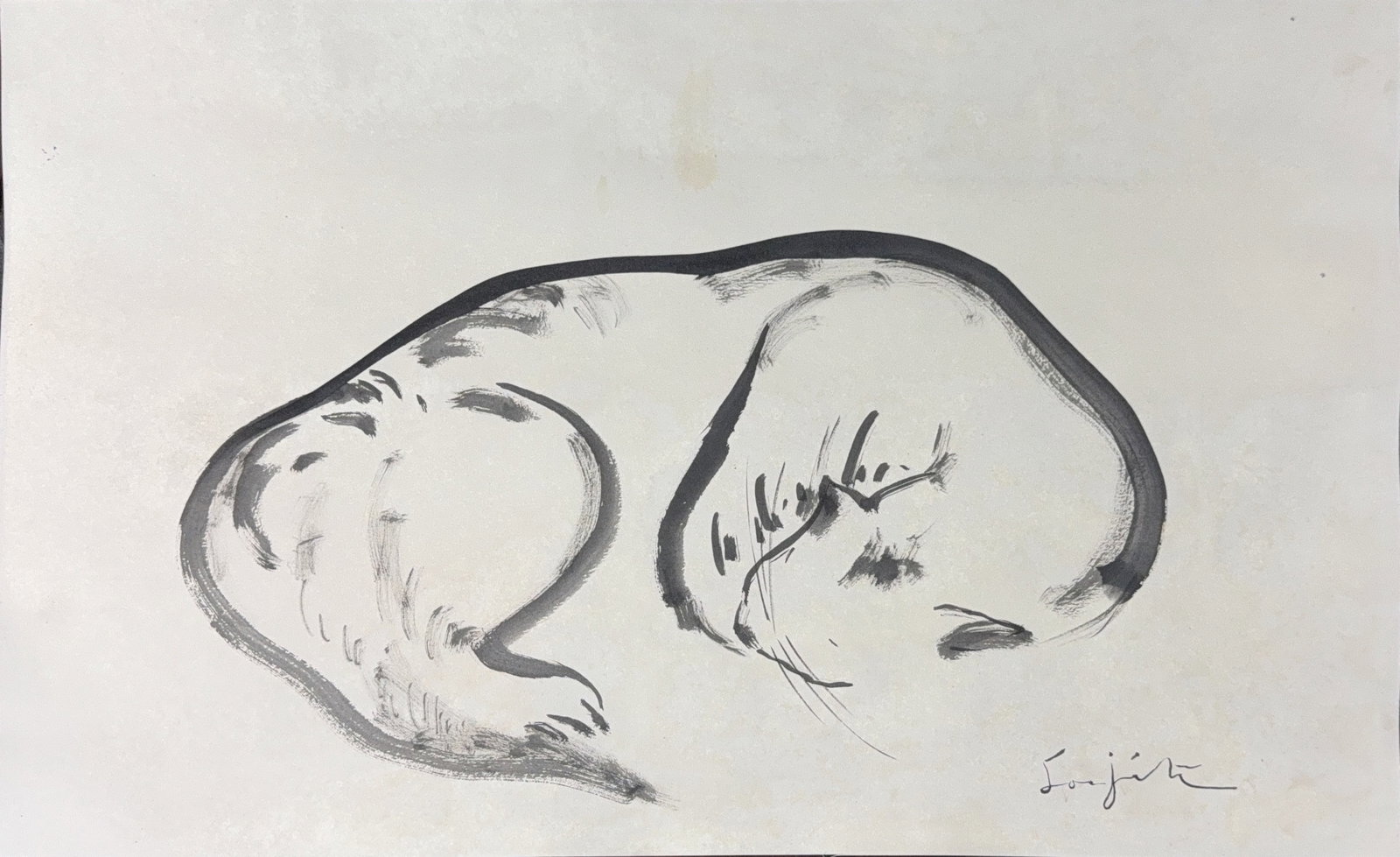 Tsuguharu Foujita, Ink on Artistic Paper, Japanese (1886-1968): Artist, Year: Tsuguharu Foujita (1886-1968). Origin: Japanese. Medium: Ink on artistic paper. Dimensions: 13.5? x 22?. Condition: Good overall. Additional Information. Signed lower right corner. The p