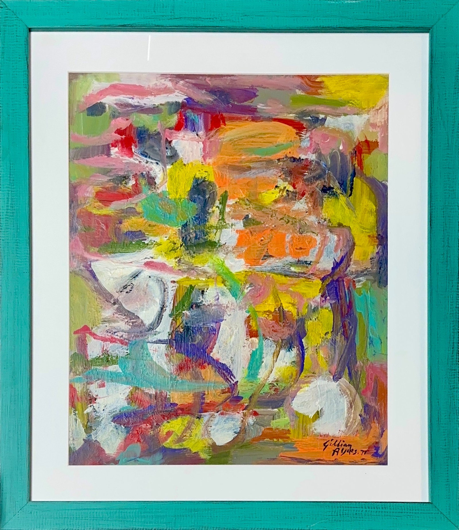Gillian Ayres, Oil on Masonite, British (1930 - 2018): Artist, Year: Gillian Ayres, (1930 - 2018). Origin: British. Medium: Oil on Masonite. Dimensions: 20'' x 16''; 26.5'' x 22 1/4''. Condition: Good overall. Additional Information: Signed and dated 71 l
