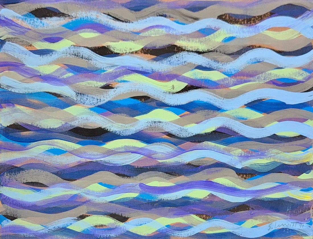 Sol LeWitt, Mix-Media on Card Board, Russian-Jewish (1928 - 2007): Artist, Year: Sol Lewitt, (1928 - 2007). Origin: Russian-Jewish. Medium: Mix-Media on Card Board. Dimensions: 12'' x 15.5''. Condition: Good overall. Additional Information: Signed and dated 91' lower