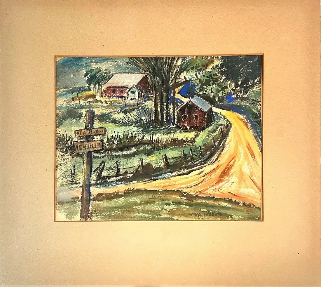 Max Weber, Watercolor on Cardboard, Russian (1881 - 1961) 'Country Road' (1 of 7)