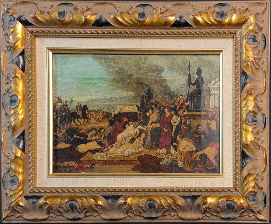 Unsigned Mystery Artist, Antique Oil on Canvas (Ancient Rome): Origin: Roman. Medium: Oil on Canvas. Dimensions: 9? x 12 3/4?; 16? x 19.5. Condition: Good overall. Additional Information: The painting is in overall good condition, consistent with age and wear. De