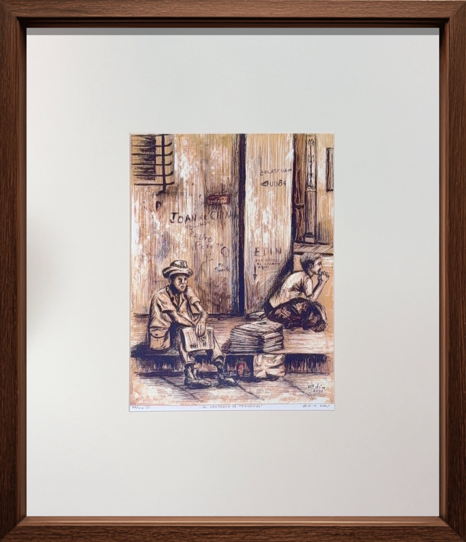 Edin Gutierrez, Numbered Print 33/100, Cuban (1953 - Ongoing) Hand Signed: Artist, Year, Title: Edin Gutierrez (1953 - Ongoing), El Vendedor de Periodicos. Origin: Cuban. Medium: Print. Dimensions: 10.5'' x 8''. Condition: Excellent. Additional information: Signed lower righ
