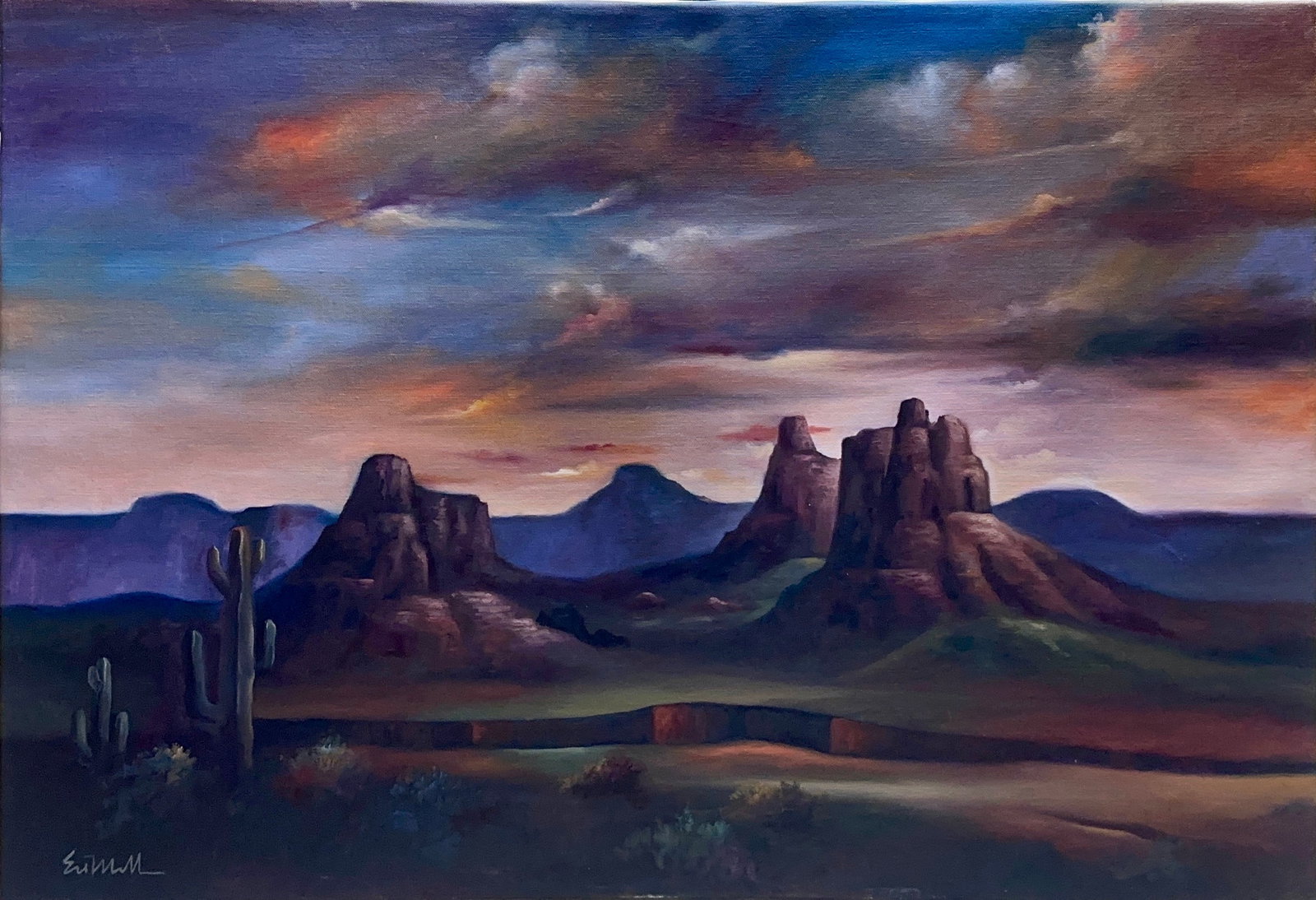 Ed Mell, Oil on Canvas, American (1942 - 2024): Artist, Year: Ed Mell (1942-2024). Origin: American. Medium: Oil on Canvas. Dimensions: 23.5? x 35.5?. Condition: Good overall. Additional Information: Signed lower left. The painting is in overall go