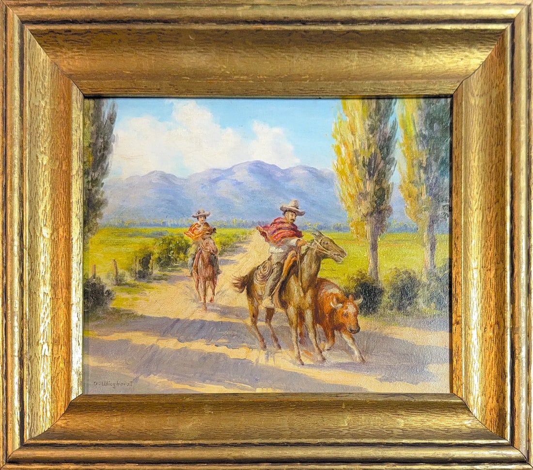 Olaf C. Wieghorst, Oil on Wood board, Danish (1899 - 1988): Artist, Year: Olaf C. Wieghorst, (1899 - 1988). Origin: Danish. Medium: Oil on Wood board. Dimensions: 11.5'' x 15''; 17.5'' x 21''. Condition: Good overall. Provenance: IN PRIVATE COLLECTION. From th