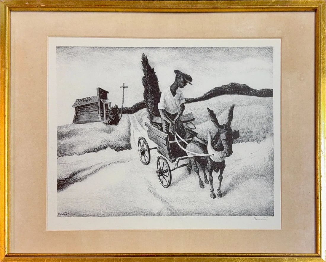 Thomas Hart Benton, Antique Lithograph, American (1889 - 1975) Hand Signed: Artist, Year, Title: Thomas Hart Benton (1889-1975), ‘Goin Home’. Origin: American, 1937. Medium: Lithograph. Dimensions: 8.5” x 10.5”, 12” x 14.5”. Condition: Excellent. A