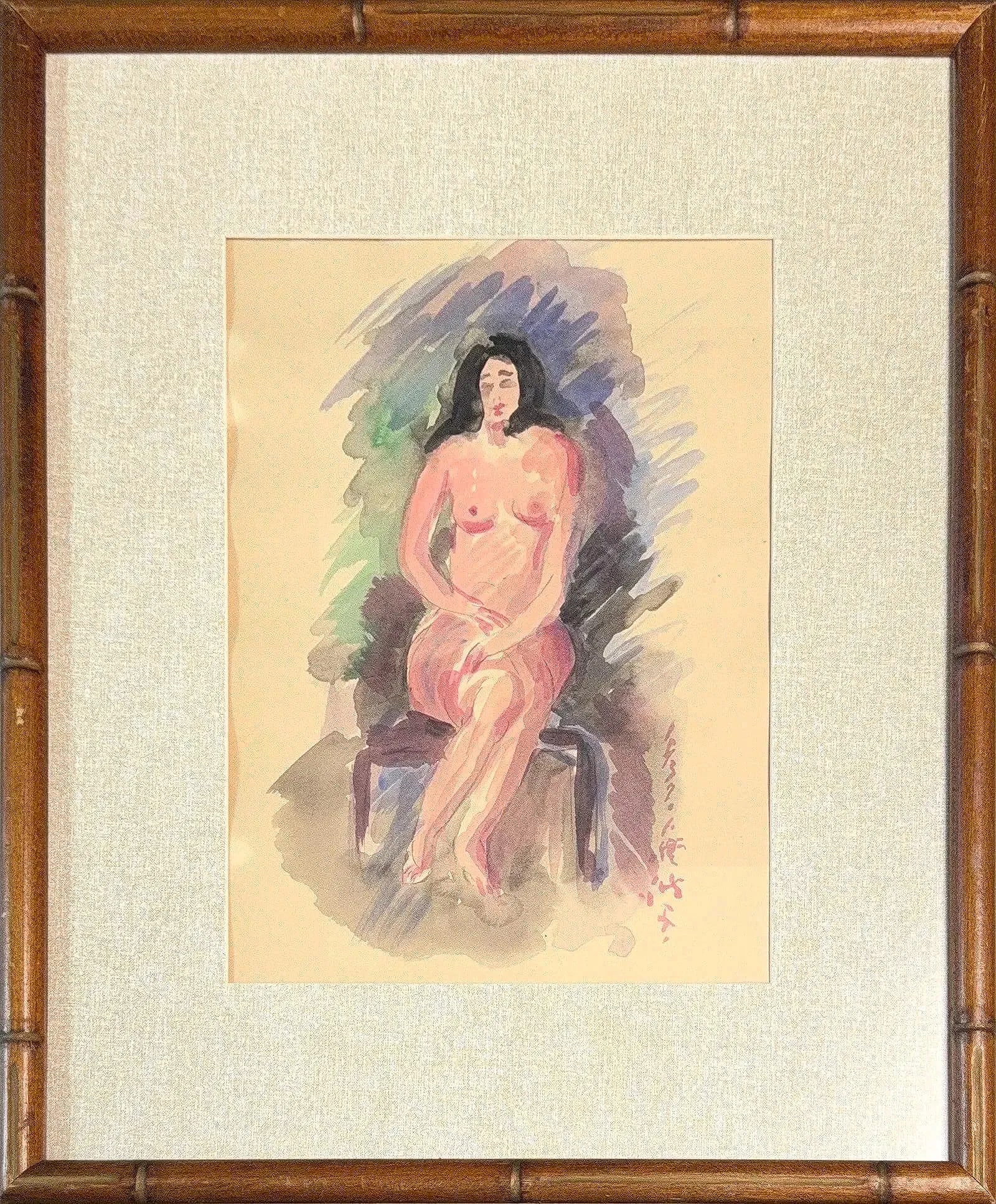 Cheng-Po Chen, Watercolor on Paper, Taiwanese Painter (1895 - 1947): Artist, Year: Cheng-Po Chen, (1895 - 1947). Origin: Taiwanese. Medium: Watercolor on Paper. Dimensions: 12'' x 8.5''; 18.5'' x 15.5''. Condition: Good overall. Additional Information: Signed lower rig