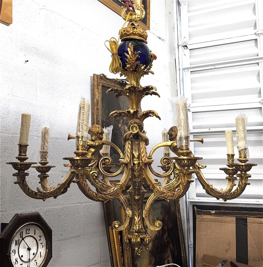 Solid Bronze Louis XVI Style French Chandelier Circa (1890s - 1920s): Title, Origin, Year: Solid Bronze Louis XVI Style French Chandelier Circa (1890s - 1920s). Dimensions: Chandelier Size Approximately: 37.5'' x 36''. Condition: Good condition. Provenance: IN PRIVATE C