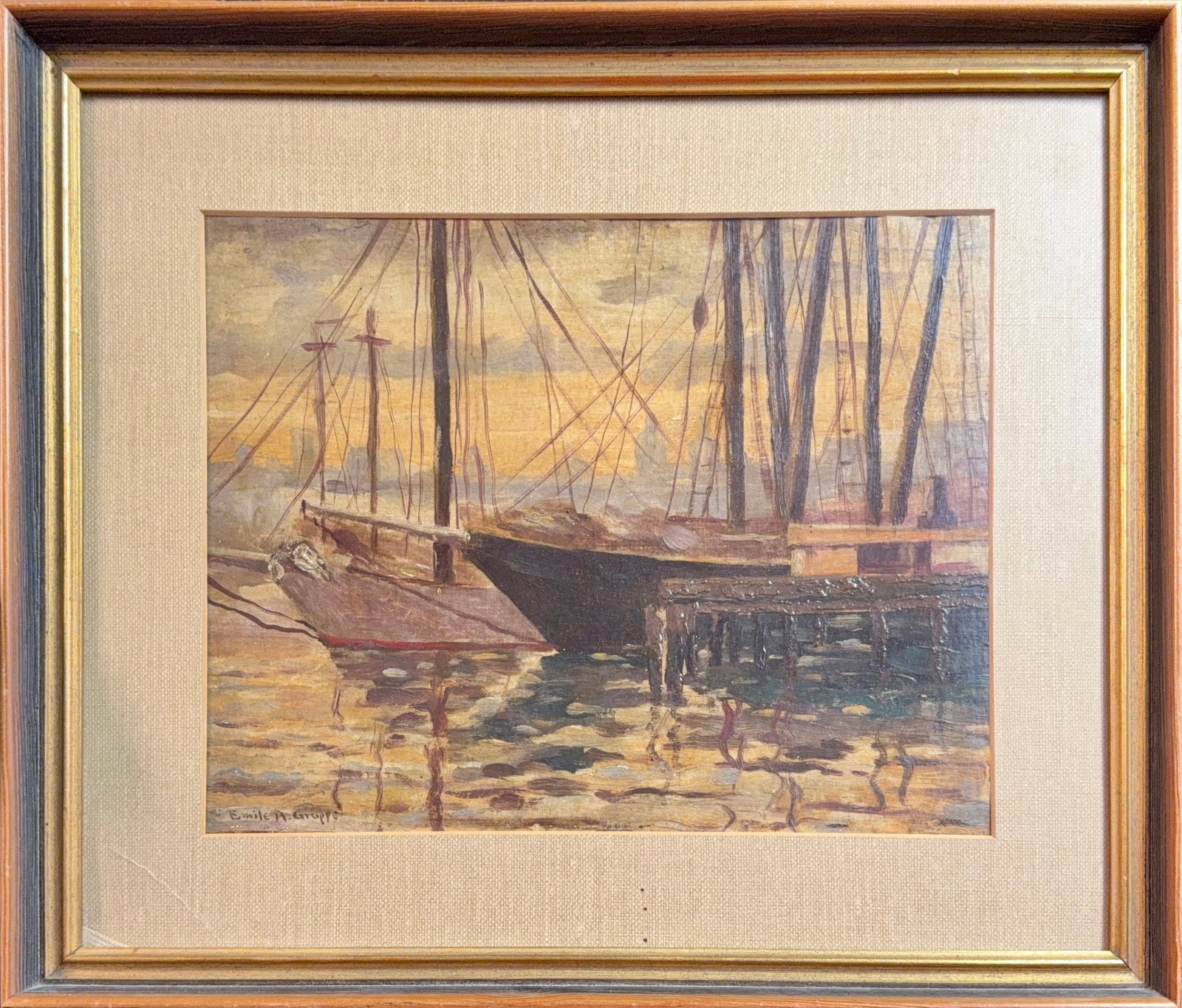 Emile Gruppe, Oil on Canvas Board, American (1896-1978). Jorge Luis: Artist, Year: Emile Gruppe, (1886-1978). Origin: American. Medium: Oil on canvas board. Dimensions: 9.5? x 12?. 15? x 18?. Condition: Good overall. Additional Information: Signed lower left. The paint