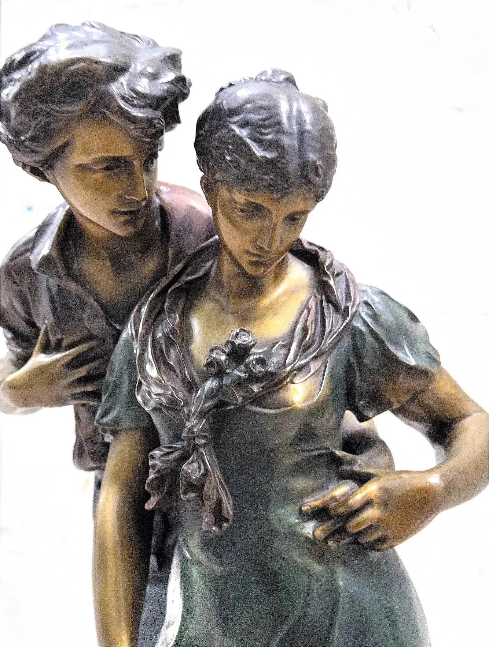 Bronze Sculpture 'Lovers' - In the Manner of Luca Madrassi (1848-1919): KEYWORDS: Sculpture, Bronze, Patinated, Lovers, "Jeune Couple'' (French title), Amorous couple, Luca Madrassi (In the Manner), Figural group, Statue, Art Nouvea, Romantic, Love Story. The sculpture de