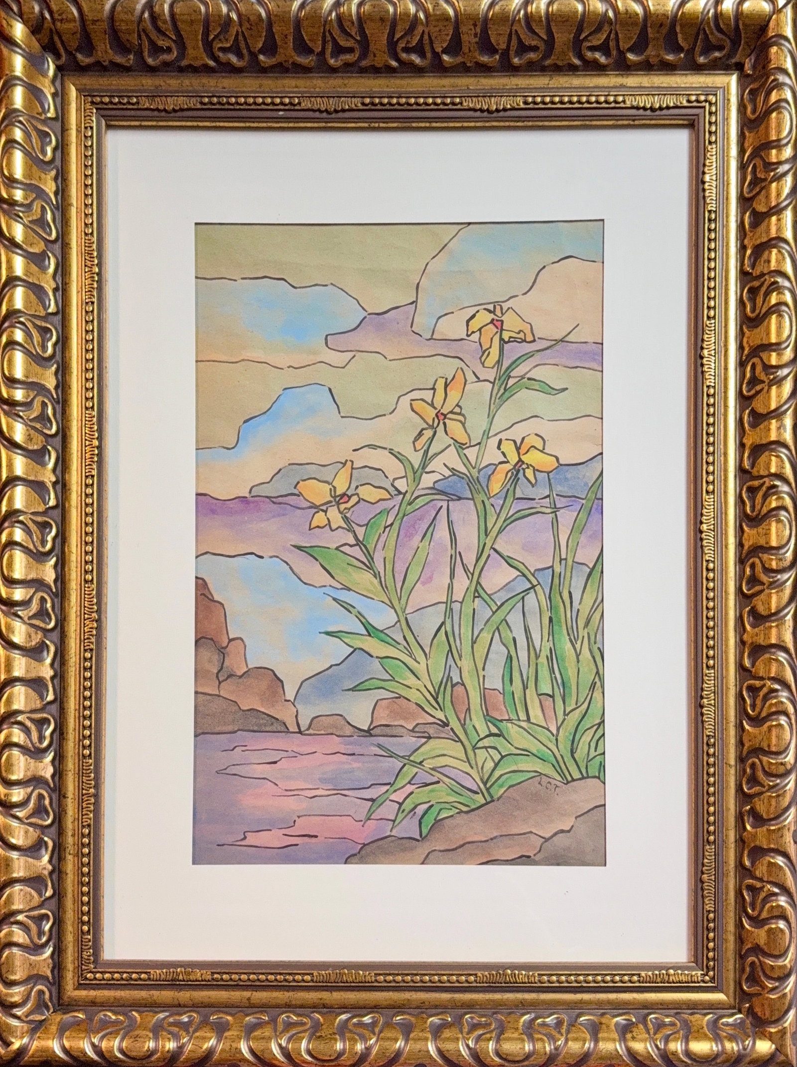 Louis Comfort Tiffany, Watercolor/Mix Media on Paper, American (1848-1933): Artist, Year: Louis Comfort Tiffany, (1848-1933). Origin: American. Medium: Watercolor mix media on paper. Dimensions: 14” x 9.5”. 23.5” x 18.5”. Condition: Good overall. 