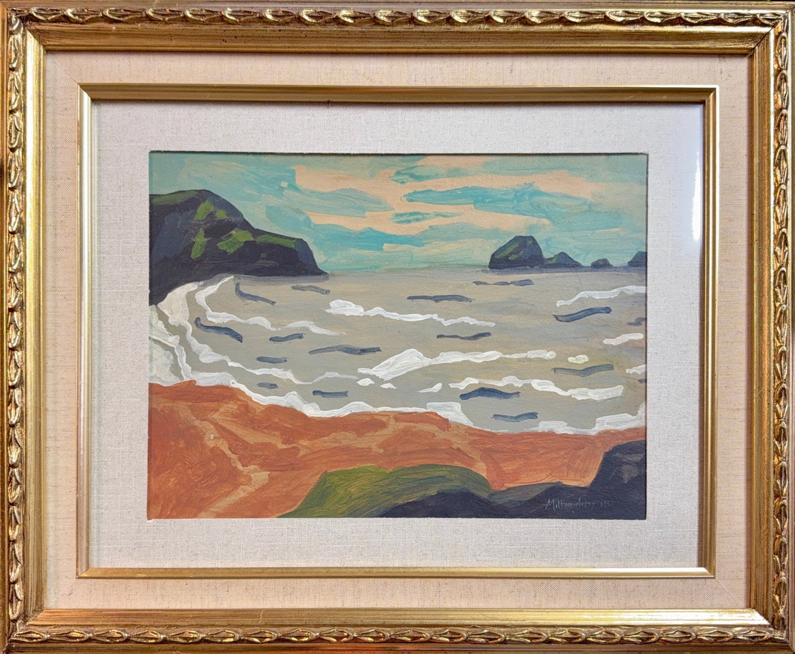 Milton Avery, Watercolor Mix Media on Paper, American (1885-1965): Artist, Year: Milton Avery, (1885-1965). Origin: American. Medium: Watercolor mix media on paper. Dimensions: 9” x 12.5”. 16” x 20”. Condition: Good overall. Additional Informa